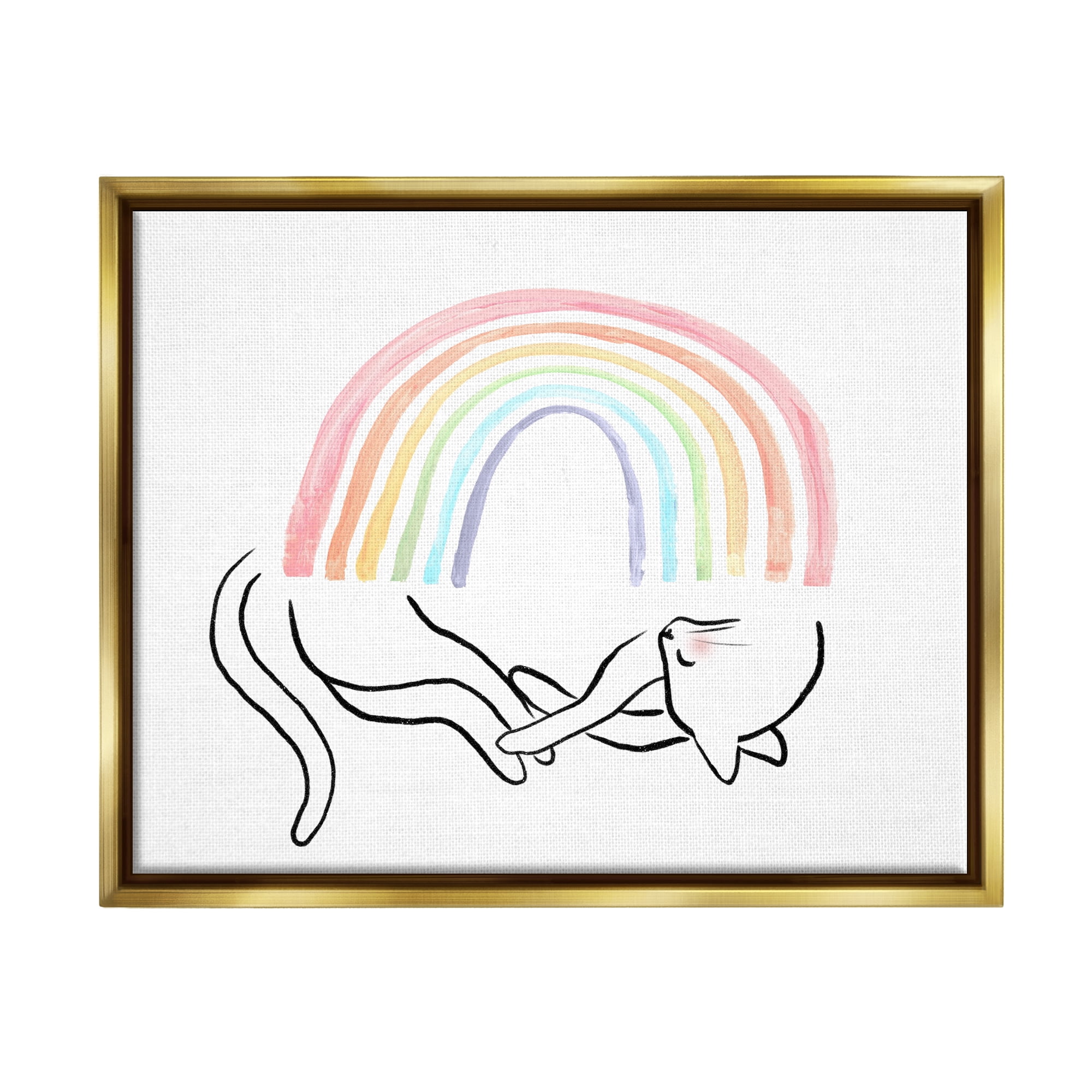 Stupell Industries Sleeping Cat Rainbow Pet Animals & Insects Painting Gold Floater Framed Art Print Wall Art