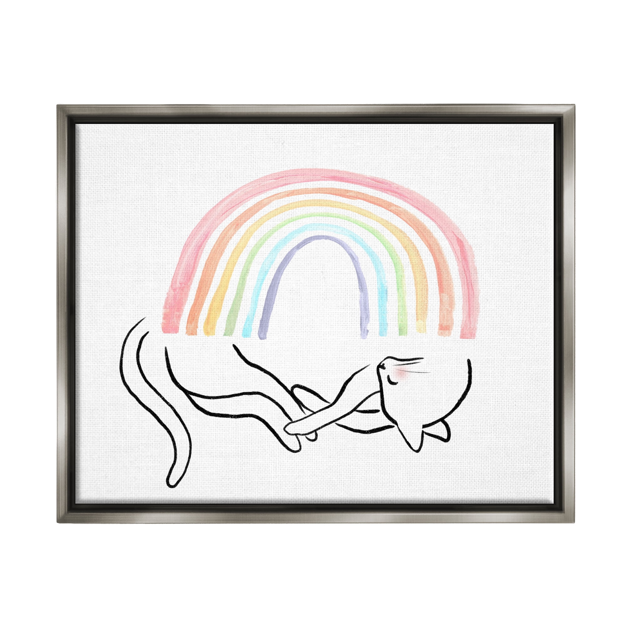 Stupell Industries Sleeping Cat Rainbow Pet Animals & Insects Painting Gray Floater Framed Art Print Wall Art