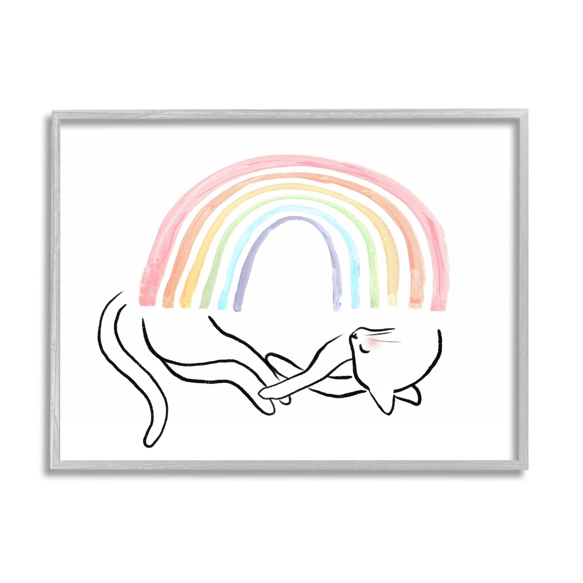 Stupell Industries Sleeping Cat Rainbow Pet Animals & Insects Painting Gray Framed Art Print Wall Art