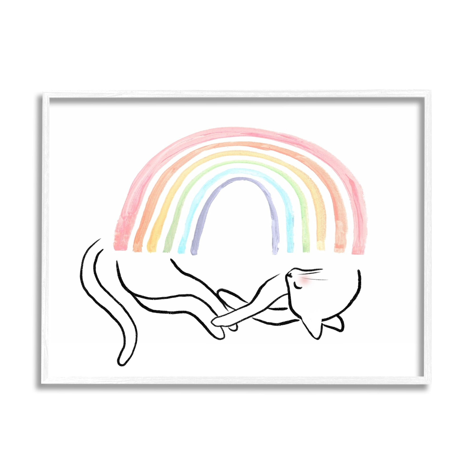 Stupell Industries Sleeping Cat Rainbow Pet Animals & Insects Painting White Framed Art Print Wall Art