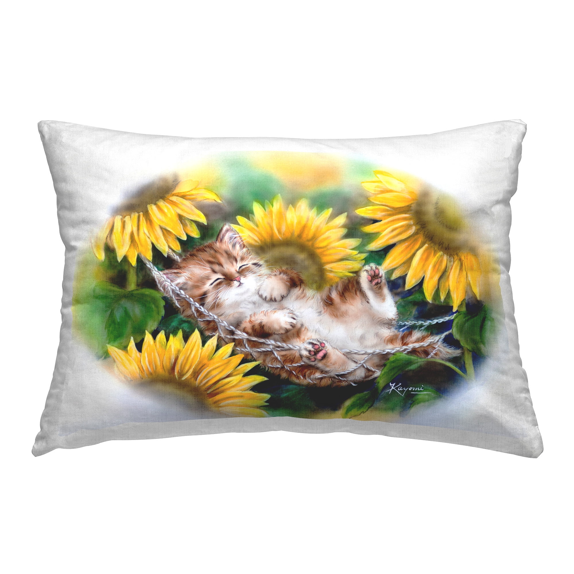Stupell Industries Sleeping Cat & Sunflowers Decorative Printed Throw Pillow Design by Kayomi Harai