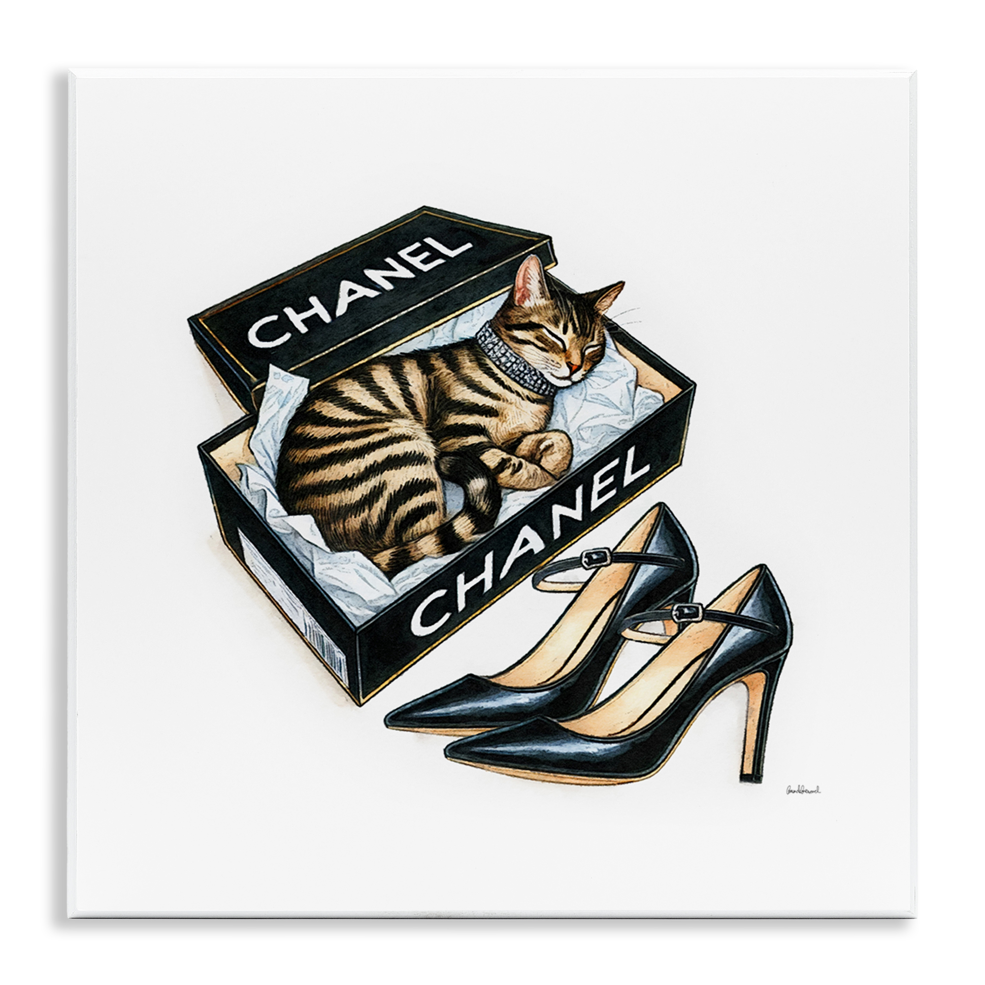 Stupell Industries Sleeping Cat in Shoe Box Animals Painting Unframed Art Print Wall Art, 12 x 12