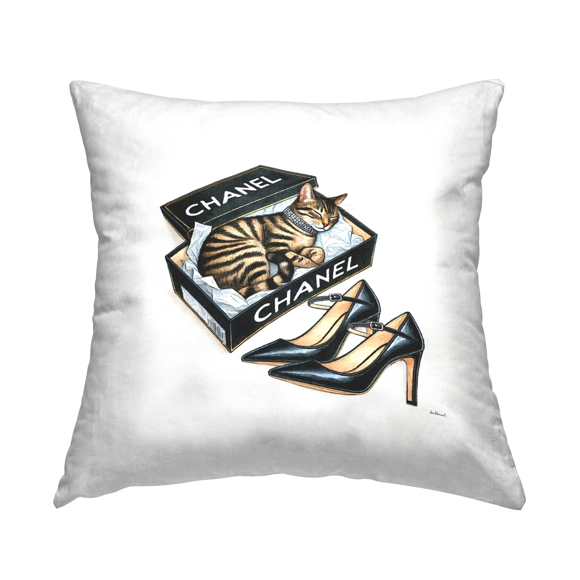 Stupell Industries Sleeping Cat in Shoe Box Decorative Printed Throw Pillow Design by Amanda Greenwood.