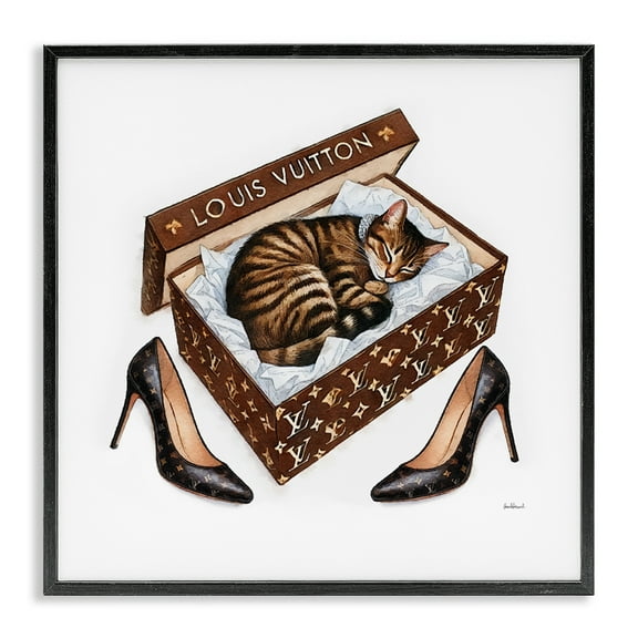 Stupell Industries Sleeping Cat in Shoebox Animals Painting Black Framed Art Print Wall Art, 12 x 12