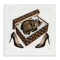 Stupell Industries Sleeping Cat in Shoebox Animals Painting Wrapped Canvas Art Print Wall Art, 17 x 17