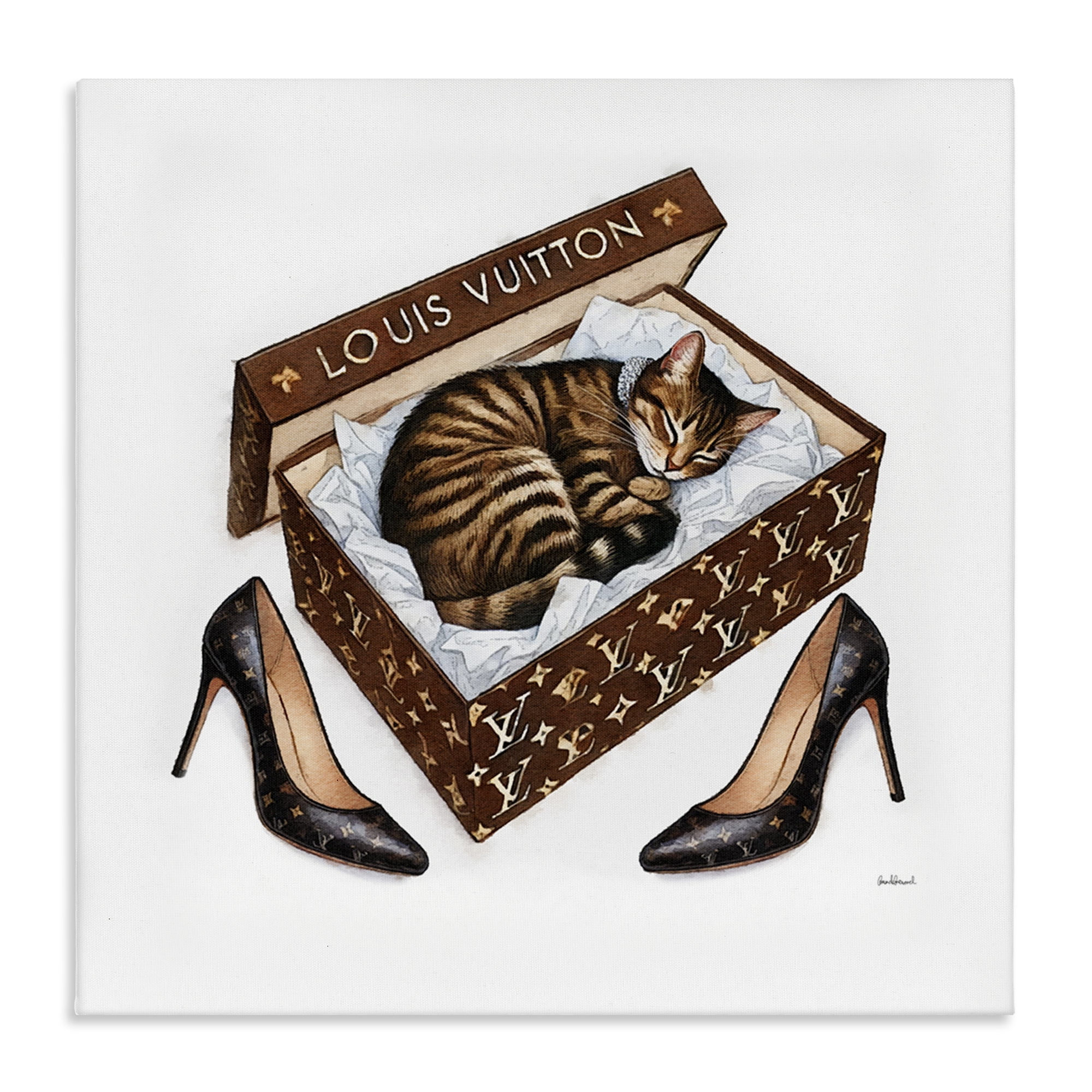 Stupell Industries Sleeping Cat in Shoebox Animals Painting Wrapped Canvas Art Print Wall Art, 36 x 36