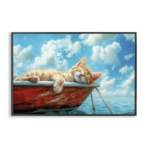 Stupell Industries Sleeping Cat on Boat Animals Painting Black Framed Art Print Wall Art, 18 x 12