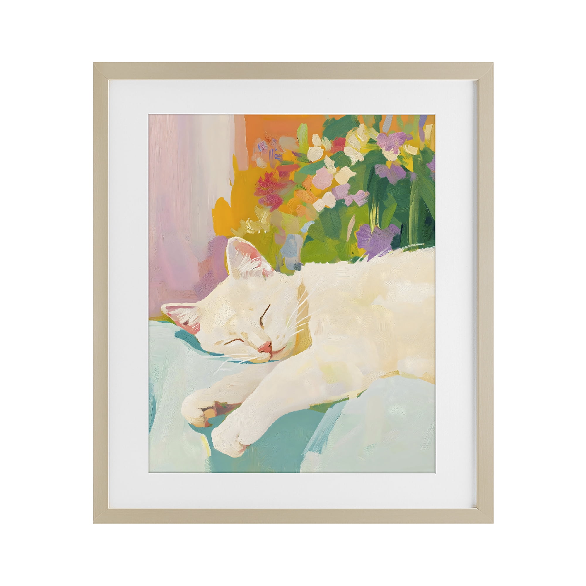 Stupell Industries Sleeping Cat with Flowers Birch Framed Print Under Glass, design by The Prints Vibe