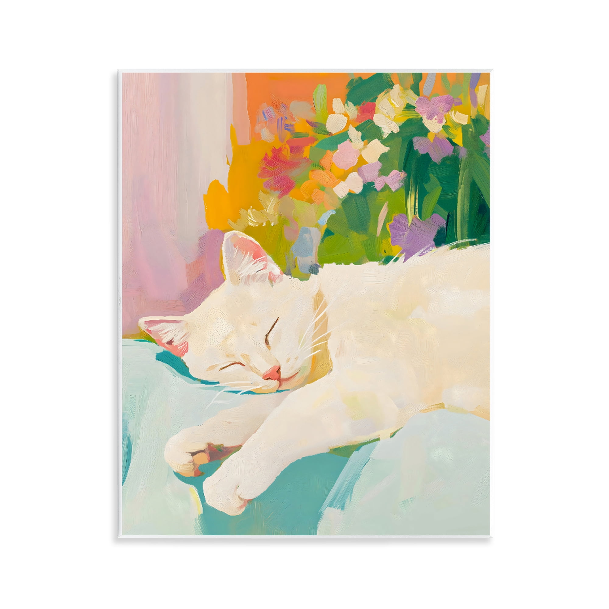 Stupell Industries Sleeping Cat with Flowers Wall Plaque Art, design by The Prints Vibe