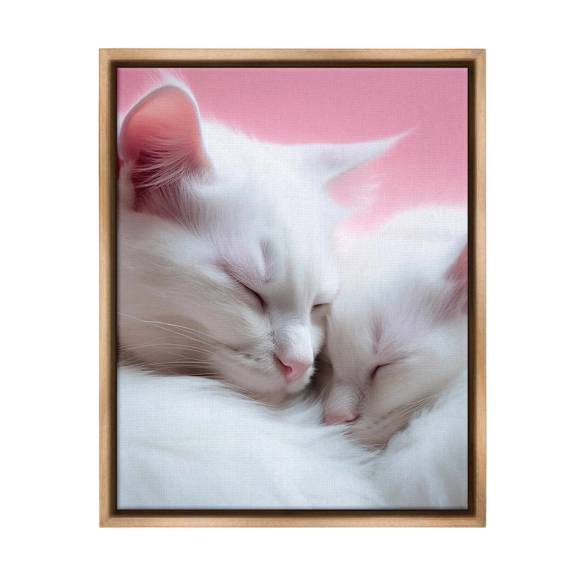 Stupell Industries Sleeping Cats on Pink Animals & Insects Painting Brown Floater Framed Canvas Art Print Wall Art, 17 x 21