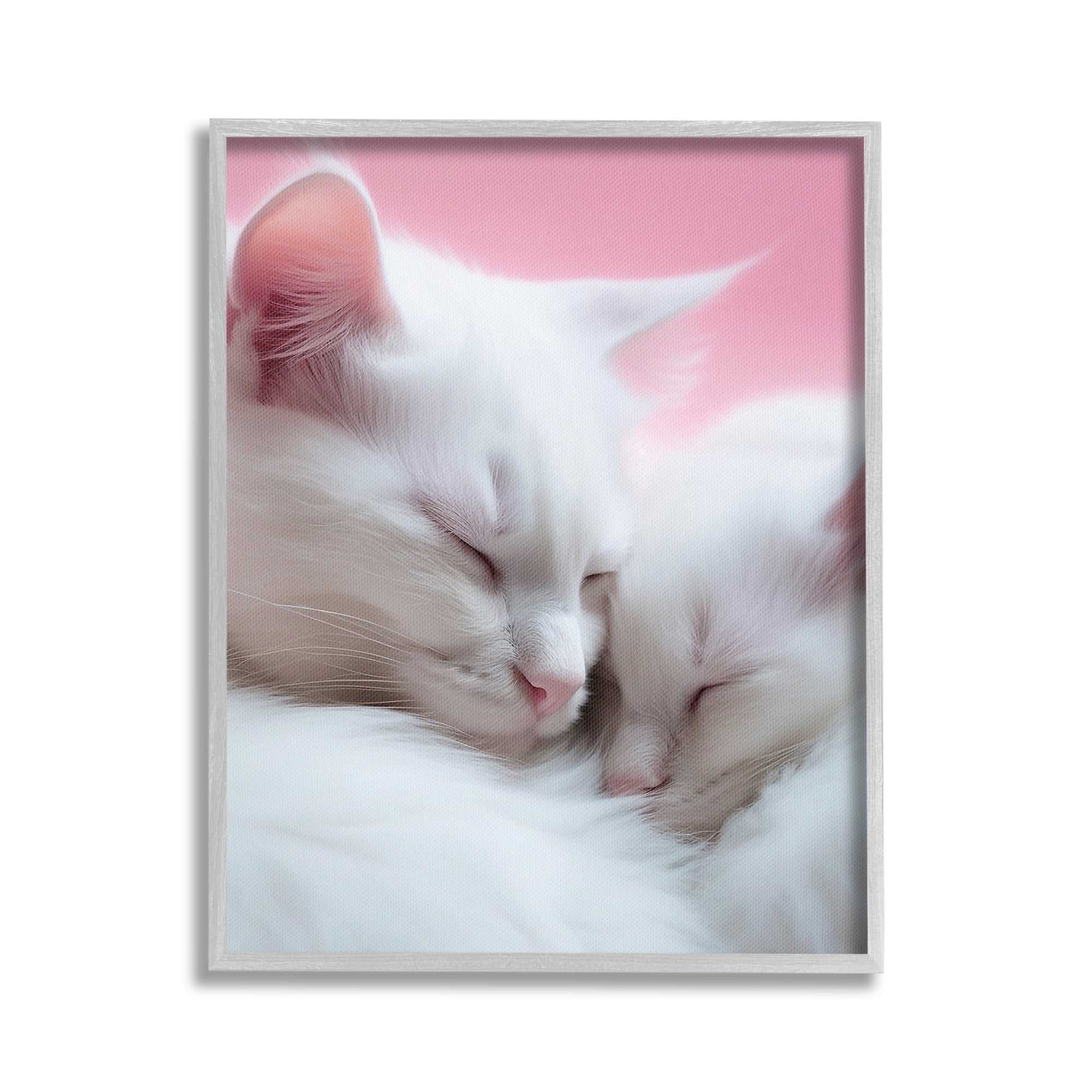 Stupell Industries Sleeping Cats on Pink Animals & Insects Painting Gray Framed Art Print Wall Art, 24 x 30