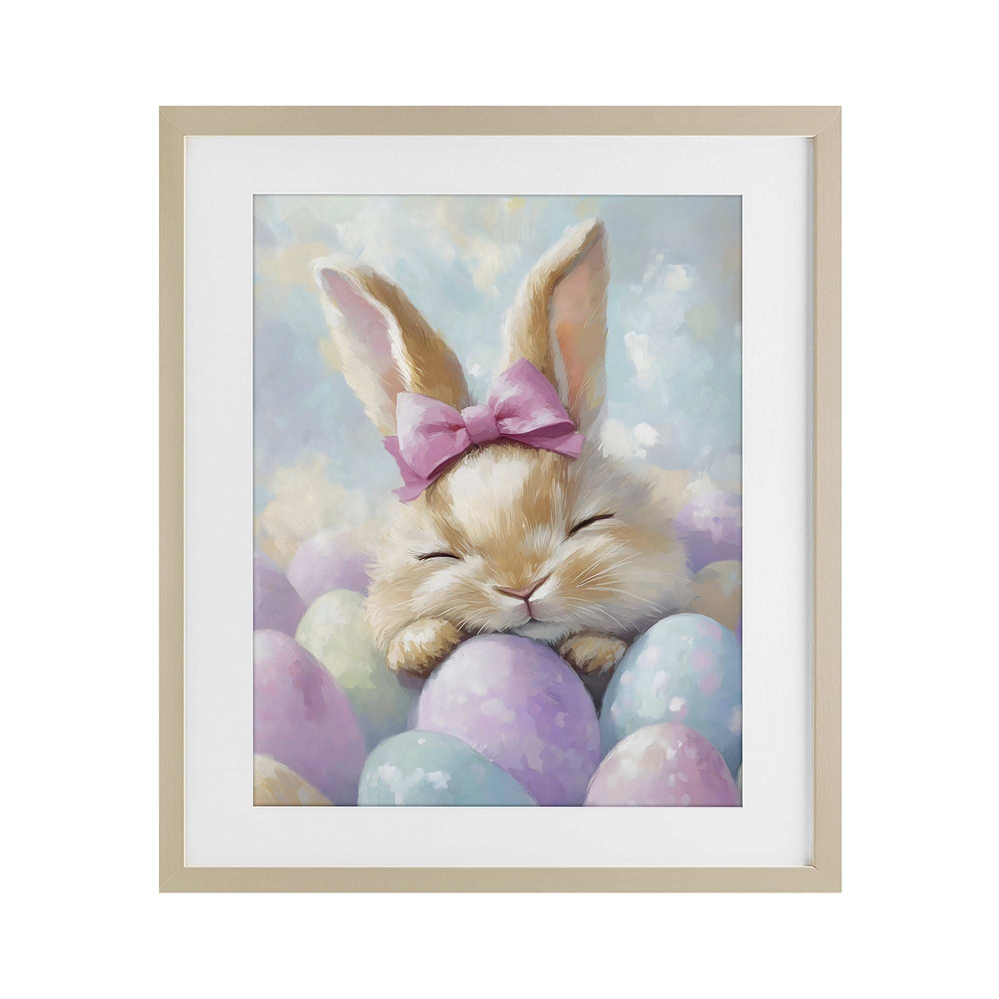 Stupell Industries Sleeping Easter Bunny with Eggs Birch Framed Print Under Glass, design by The Prints Vibe