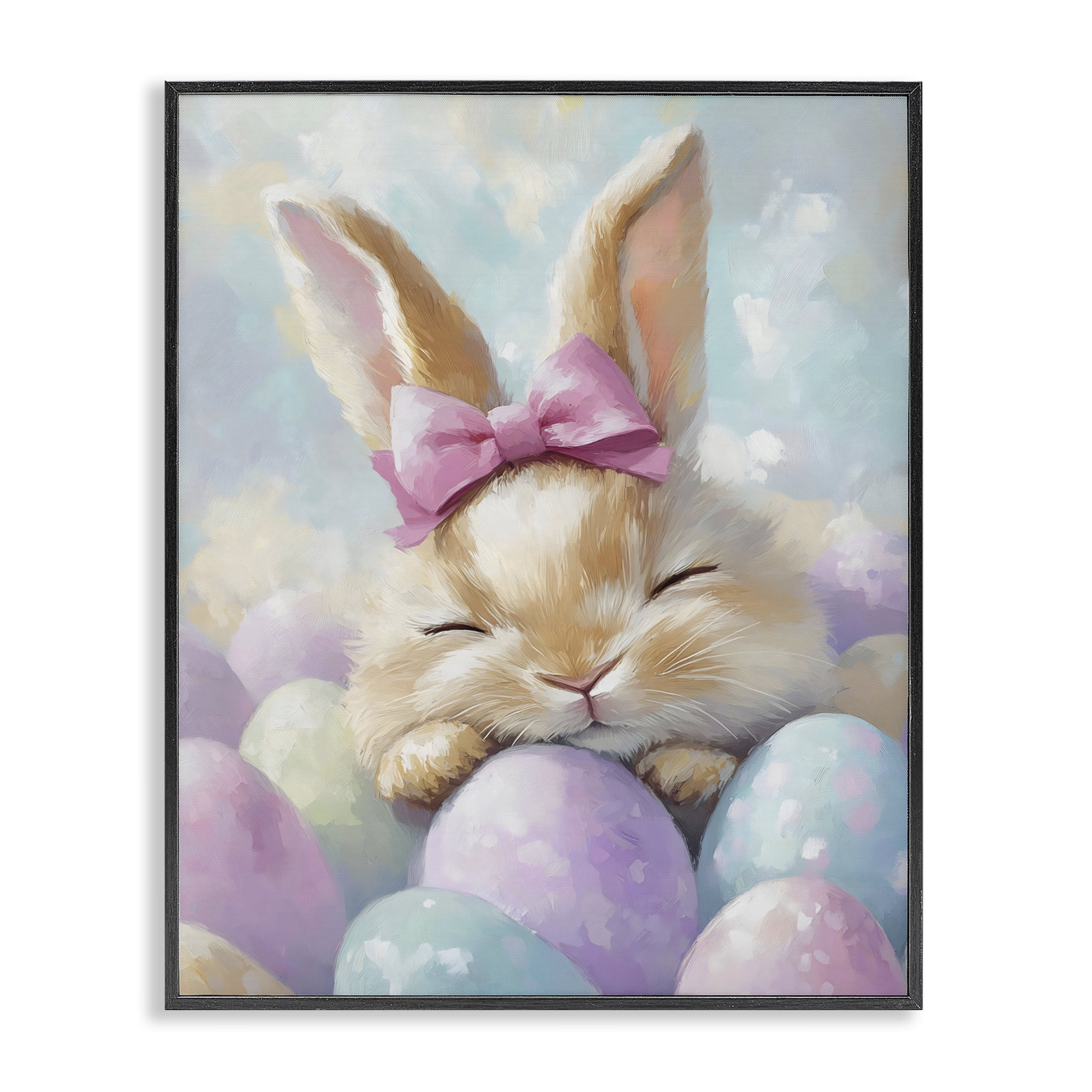 Stupell Industries Sleeping Easter Bunny with Eggs Black Framed Giclee Art, design by The Prints Vibe