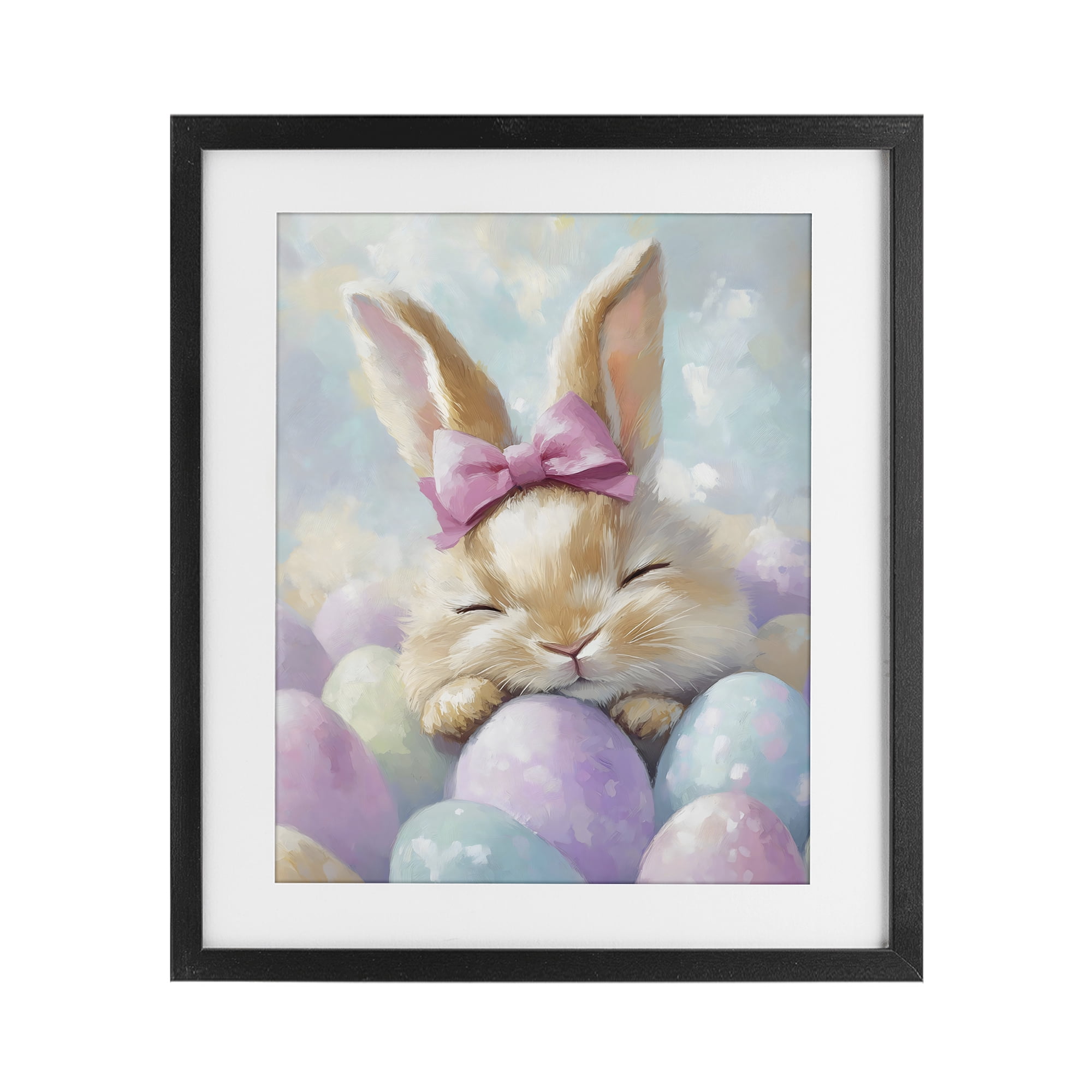 Stupell Industries Sleeping Easter Bunny with Eggs Black Framed Print Under Glass, design by The Prints Vibe