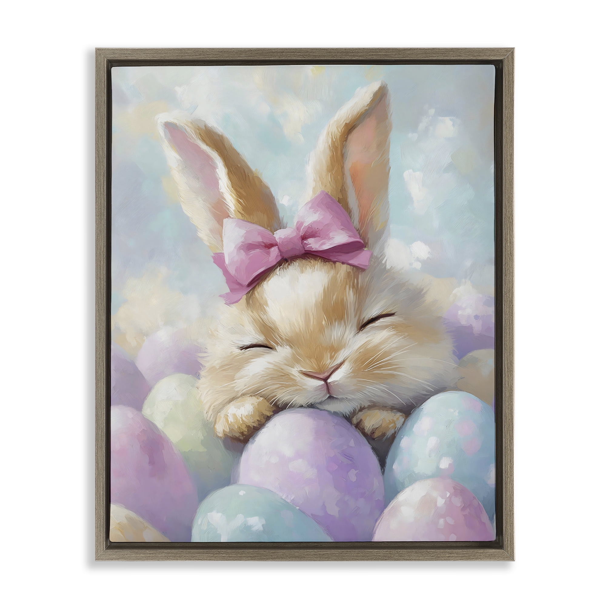 Stupell Industries Sleeping Easter Bunny with Eggs Brown Framed Floater Canvas Wall Art, design by The Prints Vibe