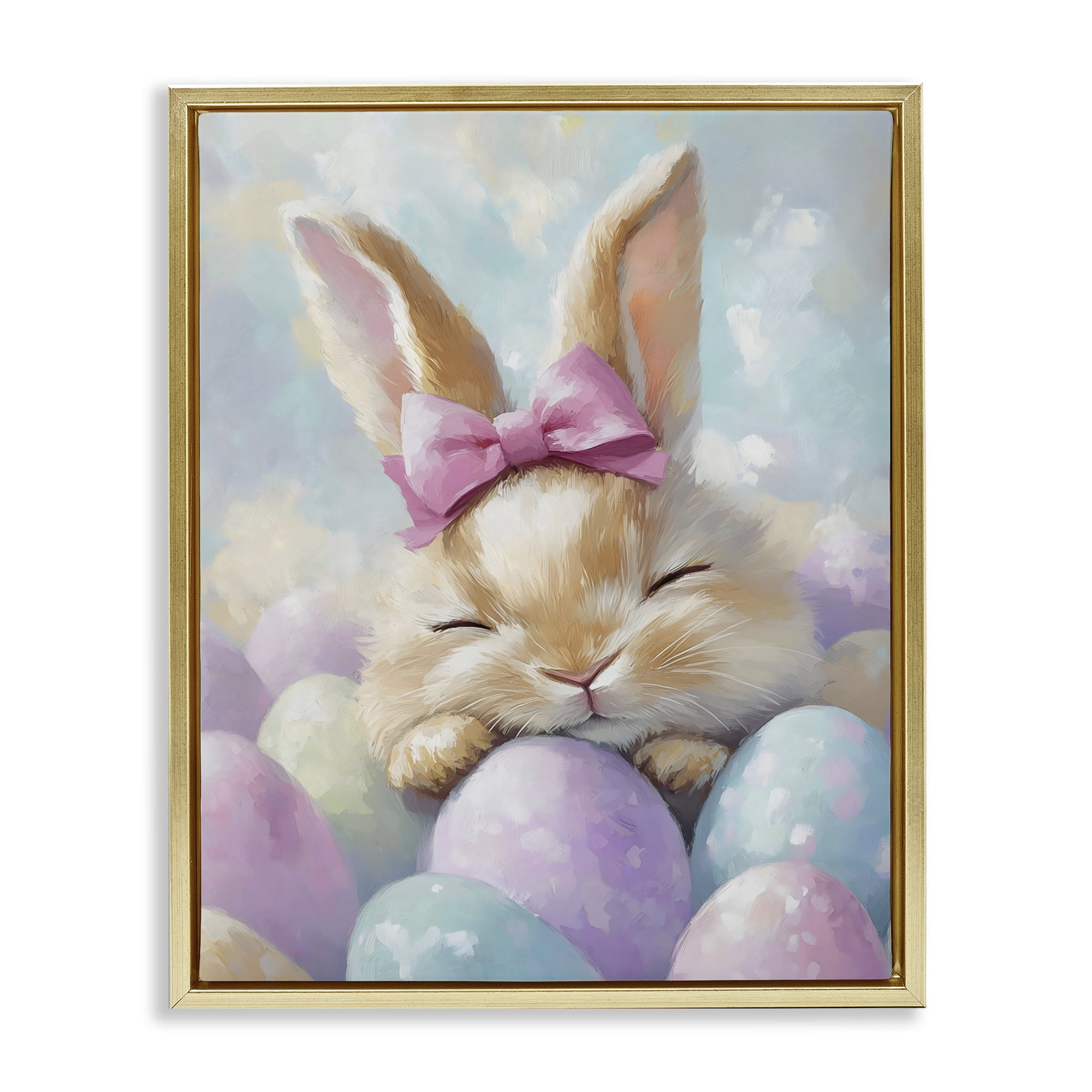 Stupell Industries Sleeping Easter Bunny with Eggs Gold Framed Floater Canvas Wall Art, design by The Prints Vibe