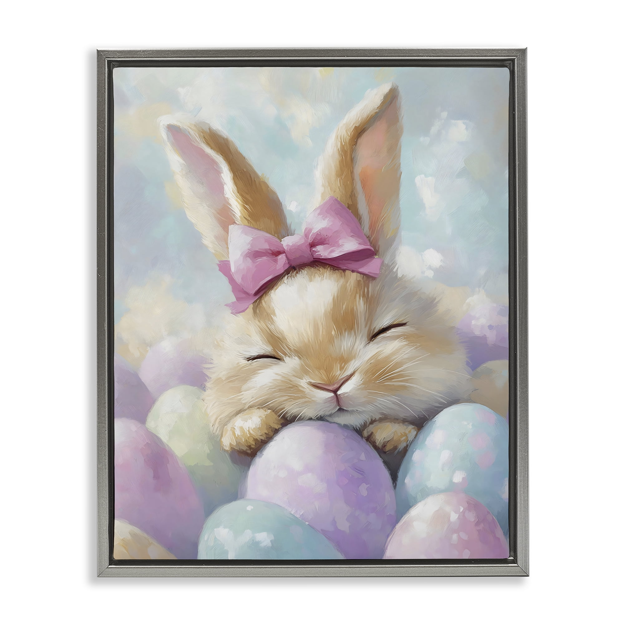 Stupell Industries Sleeping Easter Bunny with Eggs Gray Framed Floater Canvas Wall Art, design by The Prints Vibe