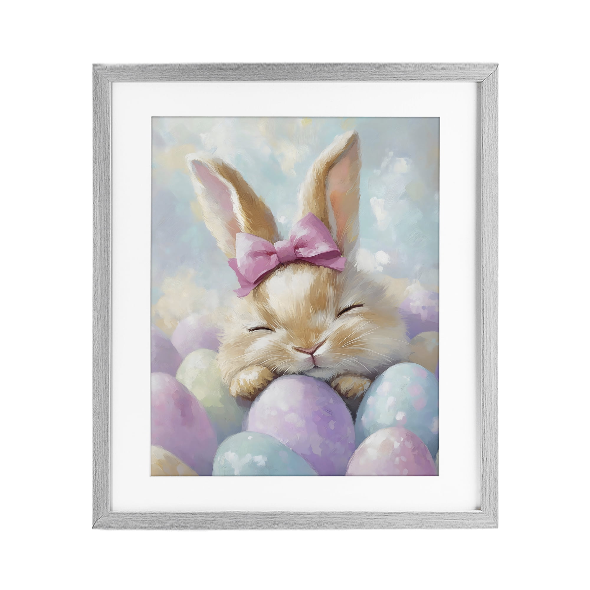 Stupell Industries Sleeping Easter Bunny with Eggs Gray Framed Print Under Glass, design by The Prints Vibe