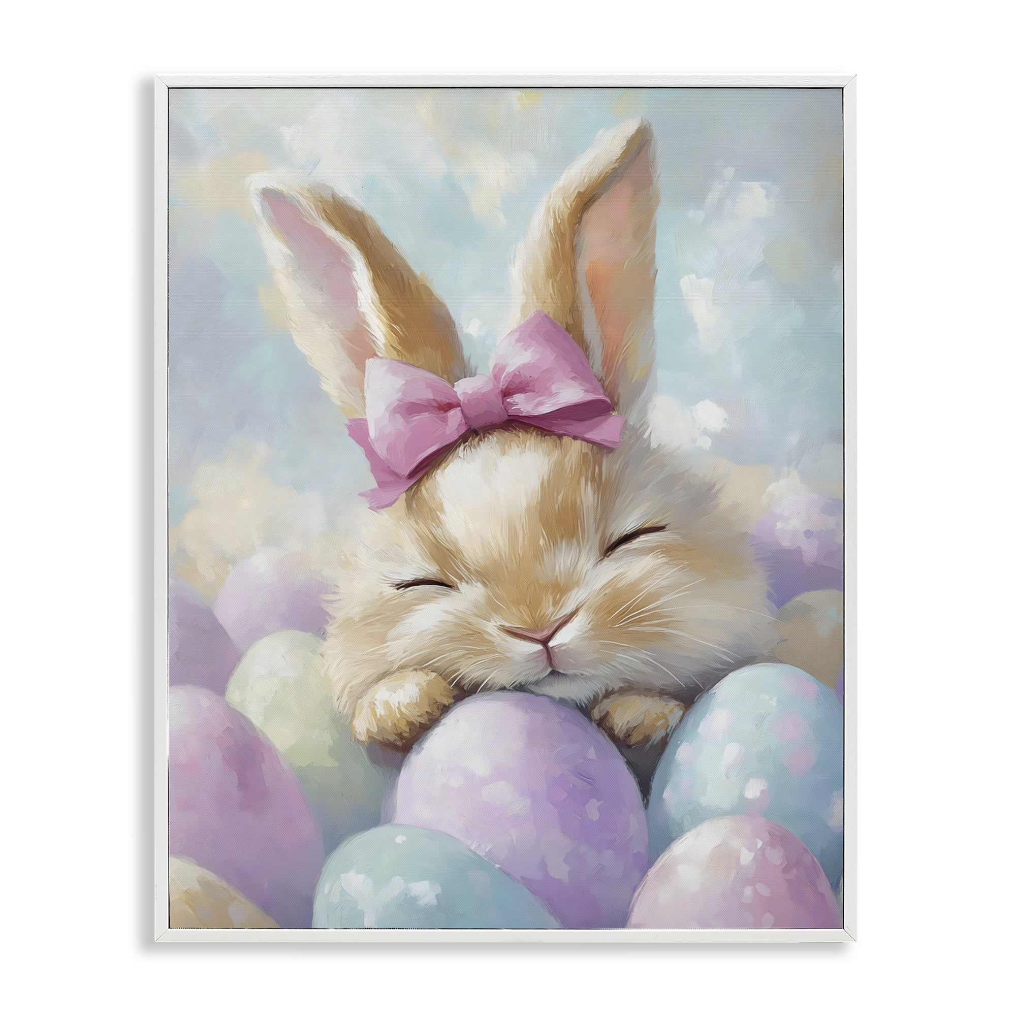 Stupell Industries Sleeping Easter Bunny with Eggs White Framed Giclee Art, design by The Prints Vibe