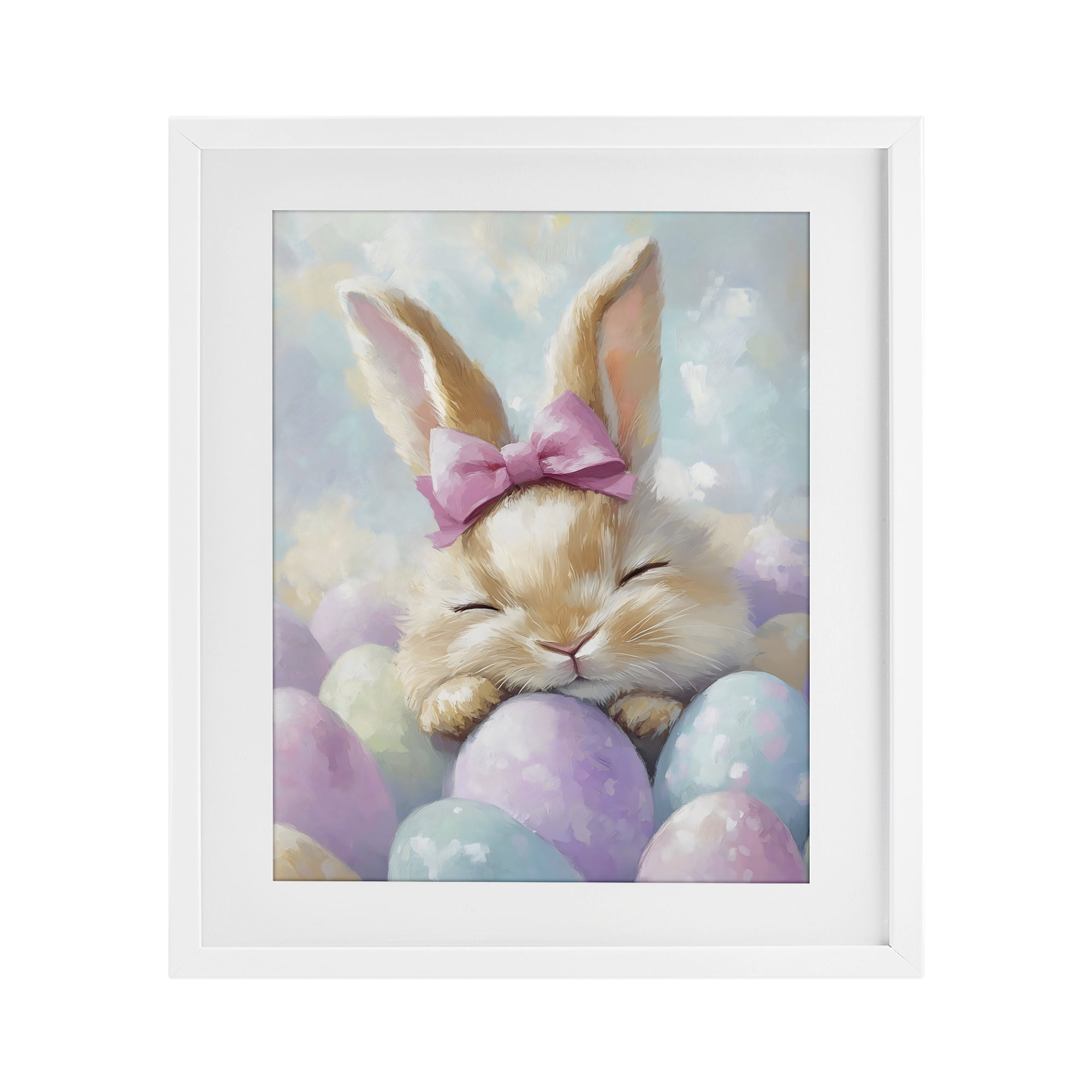 Stupell Industries Sleeping Easter Bunny with Eggs White Framed Print Under Glass, design by The Prints Vibe