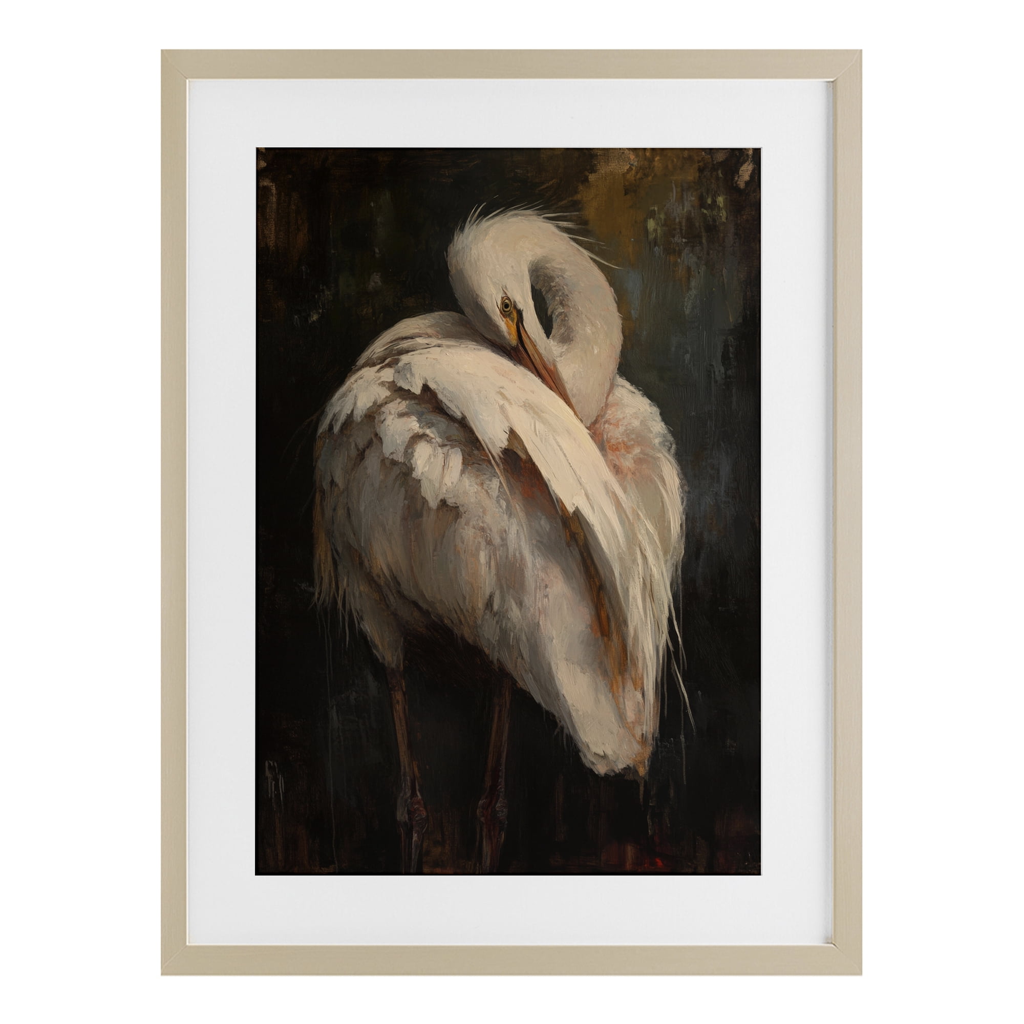 Stupell Industries Sleeping Egret in Golden Light Birch Framed Print Under Glass, design by Petal Prints Design
