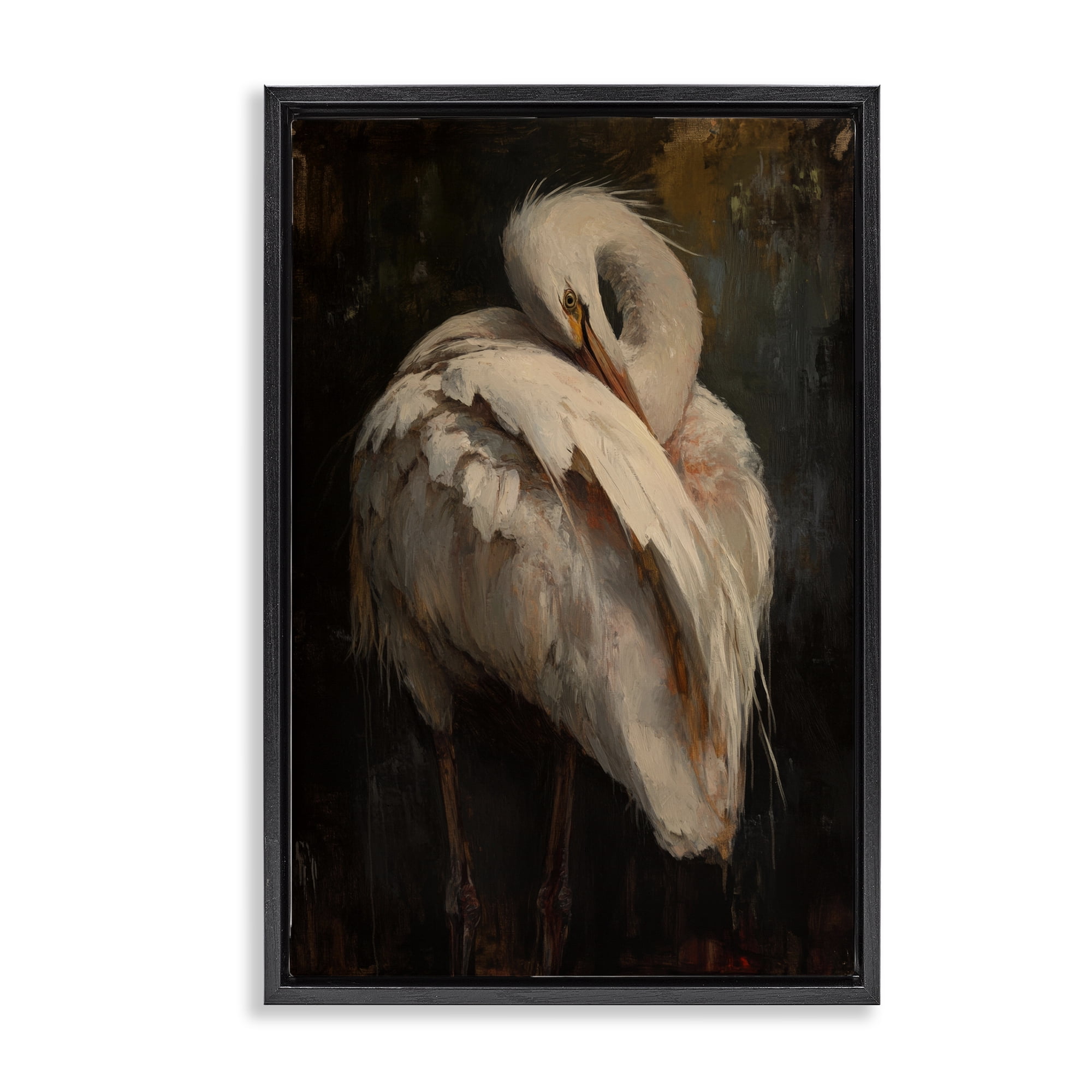 Stupell Industries Sleeping Egret in Golden Light Black Framed Floater Canvas Wall Art, design by Petal Prints Design
