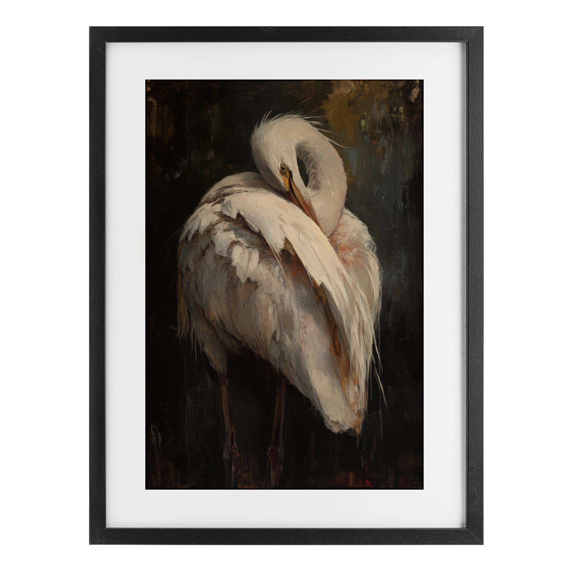 Stupell Industries Sleeping Egret in Golden Light Black Framed Print Under Glass, design by Petal Prints Design