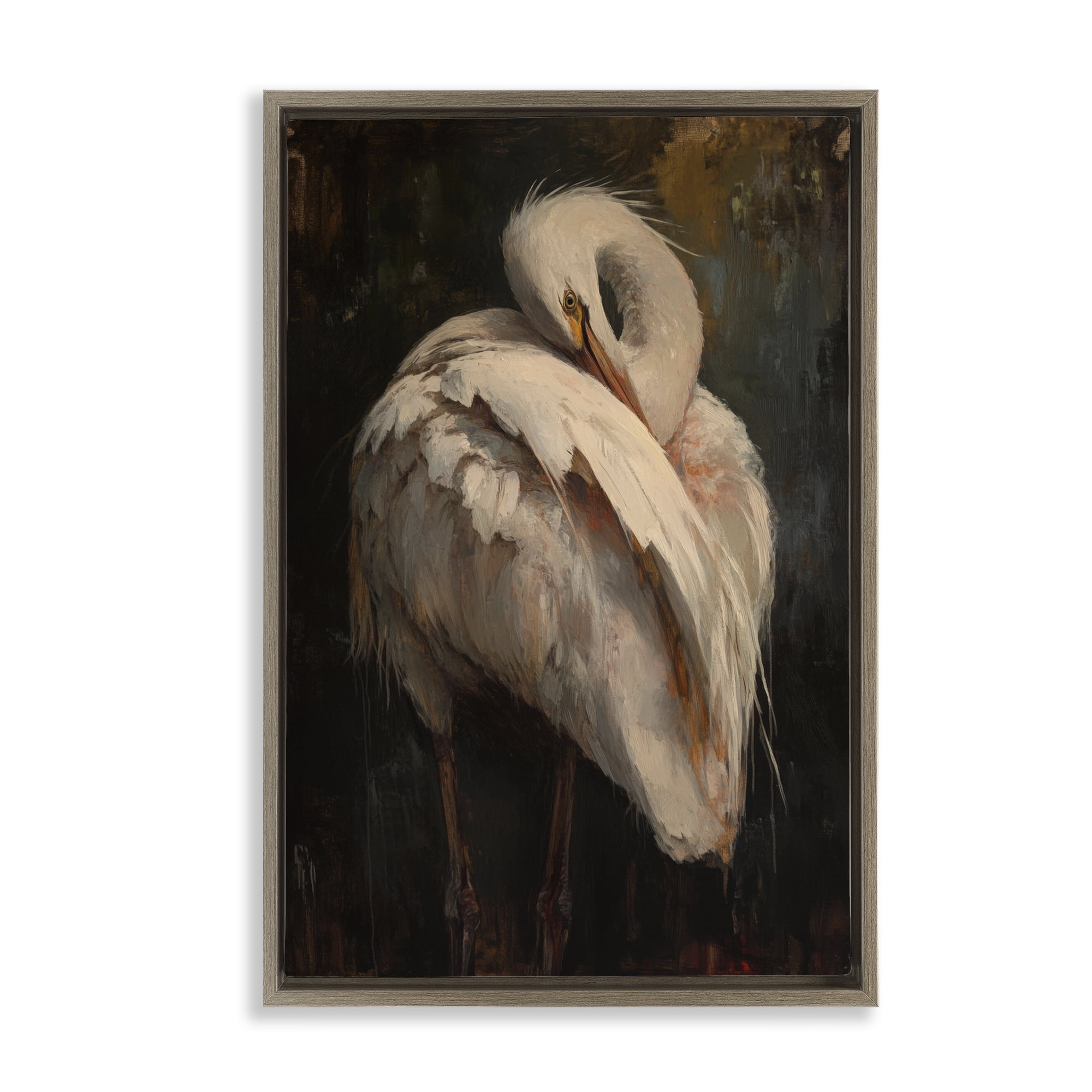 Stupell Industries Sleeping Egret in Golden Light Brown Framed Floater Canvas Wall Art, design by Petal Prints Design