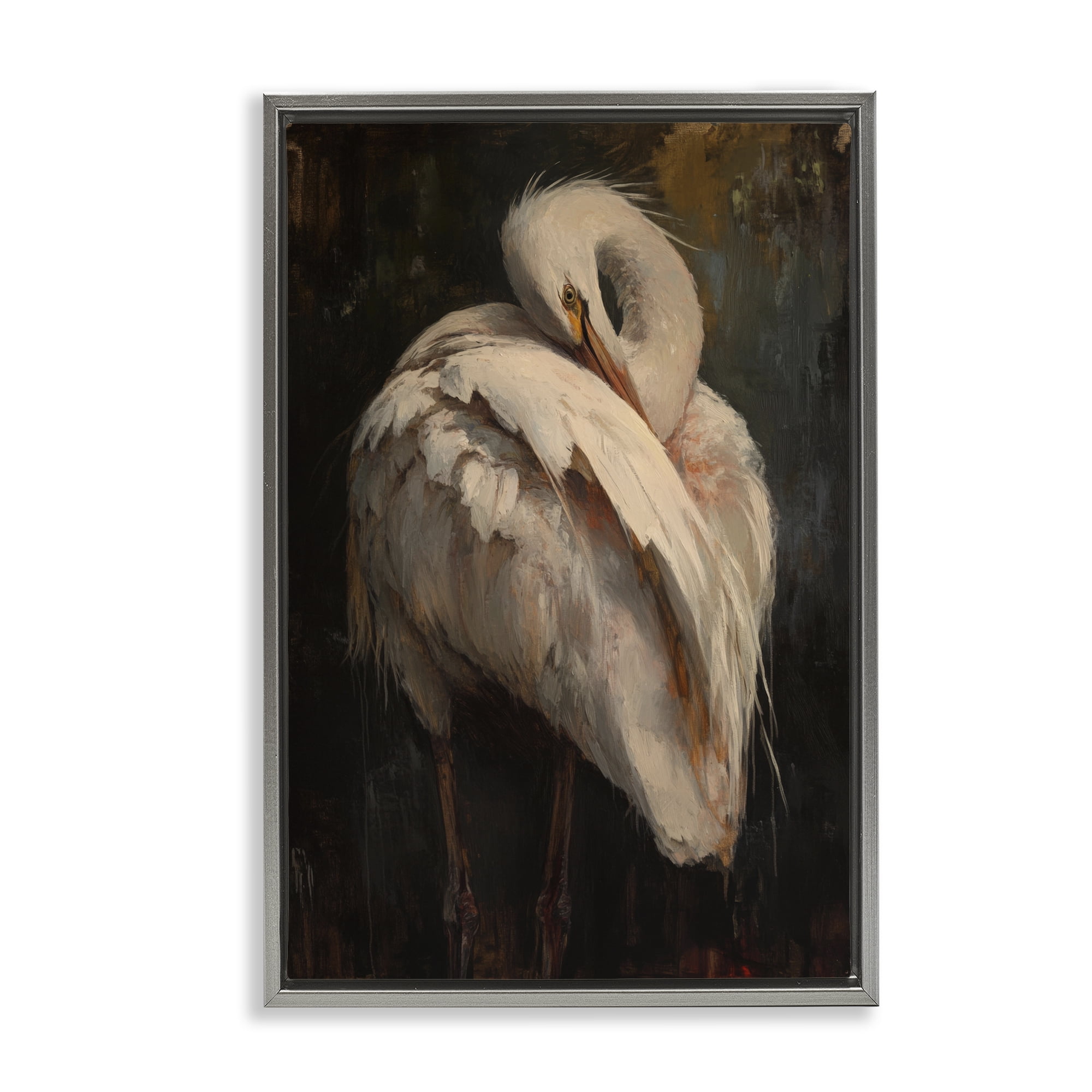 Stupell Industries Sleeping Egret in Golden Light Gray Framed Floater Canvas Wall Art, design by Petal Prints Design