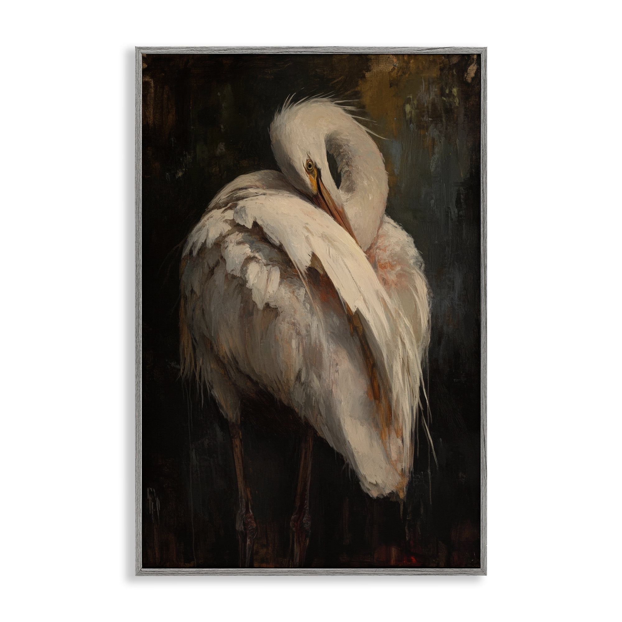 Stupell Industries Sleeping Egret in Golden Light Gray Framed Giclee Art, design by Petal Prints Design