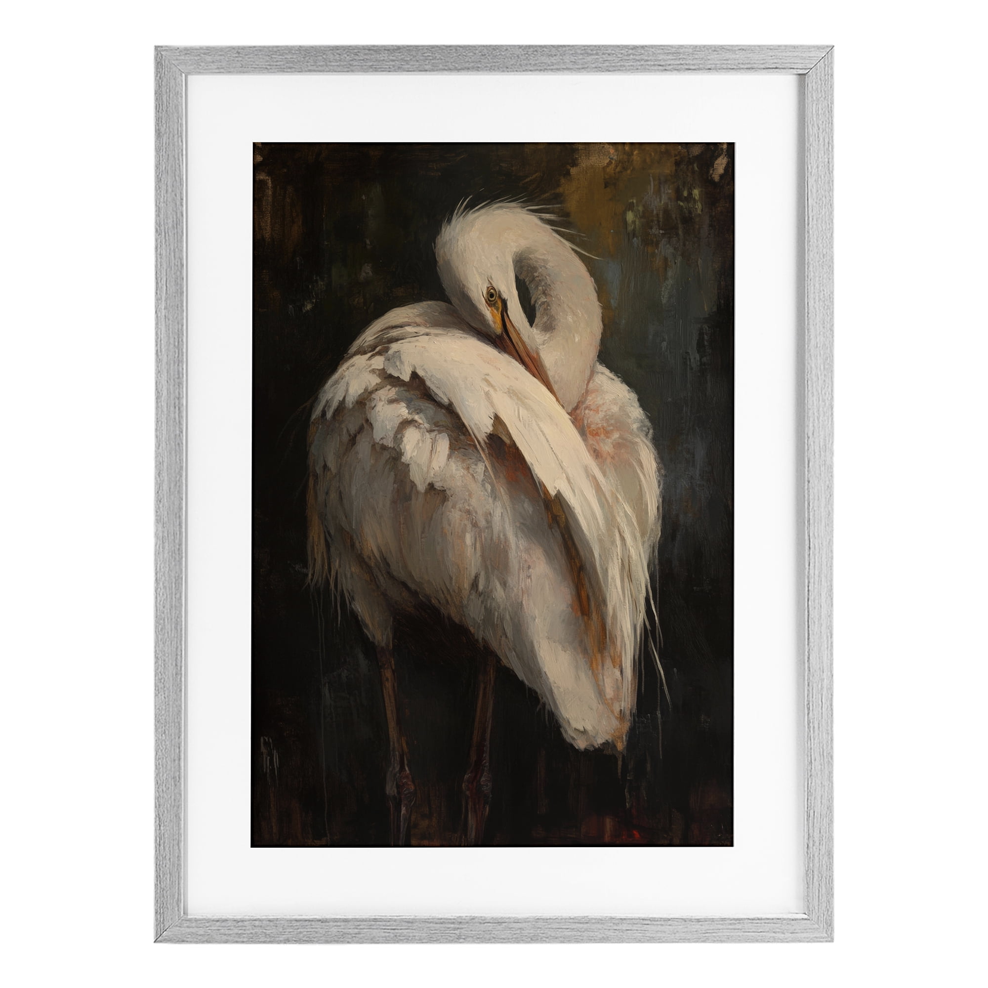 Stupell Industries Sleeping Egret in Golden Light Gray Framed Print Under Glass, design by Petal Prints Design