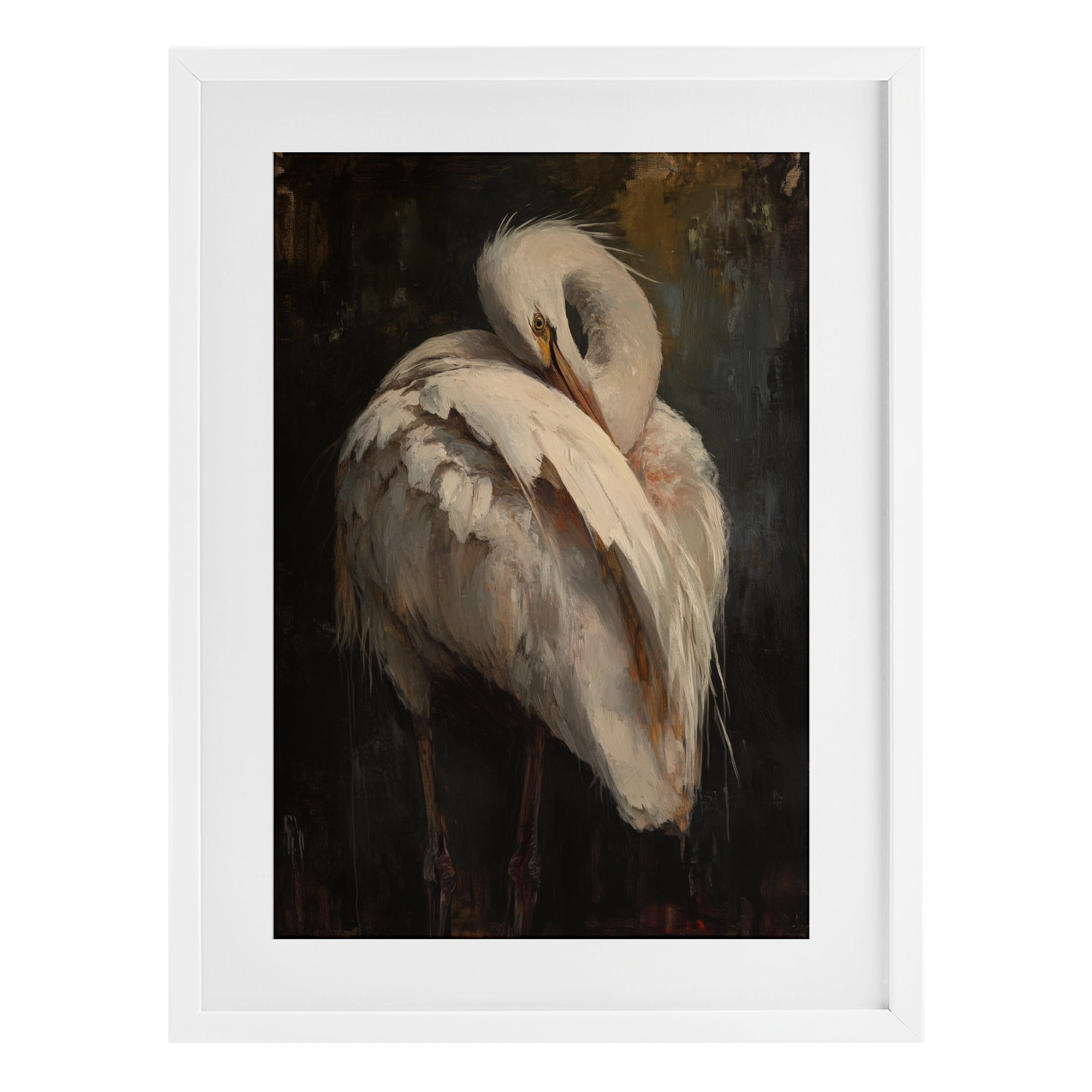 Stupell Industries Sleeping Egret in Golden Light White Framed Print Under Glass, design by Petal Prints Design