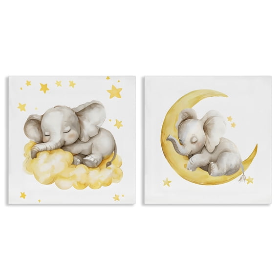 Stupell Industries Eclectic Sleeping Elephant Moon and Clouds 2pc Canvas Art Set, 17 x 17 each, by LSR Design Studio