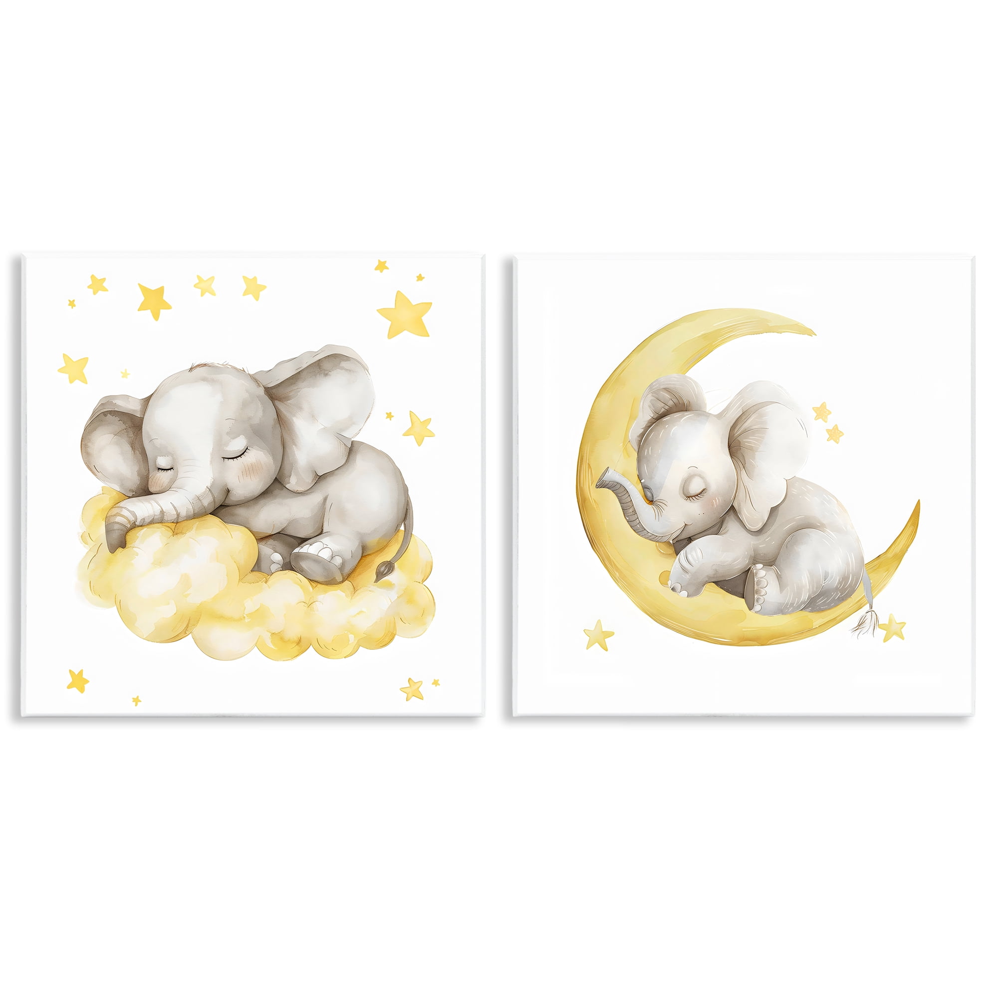 Stupell Industries Sleeping Elephant Moon and Clouds 2 Piece Wall Plaque Art Set, design by LSR Design Studio