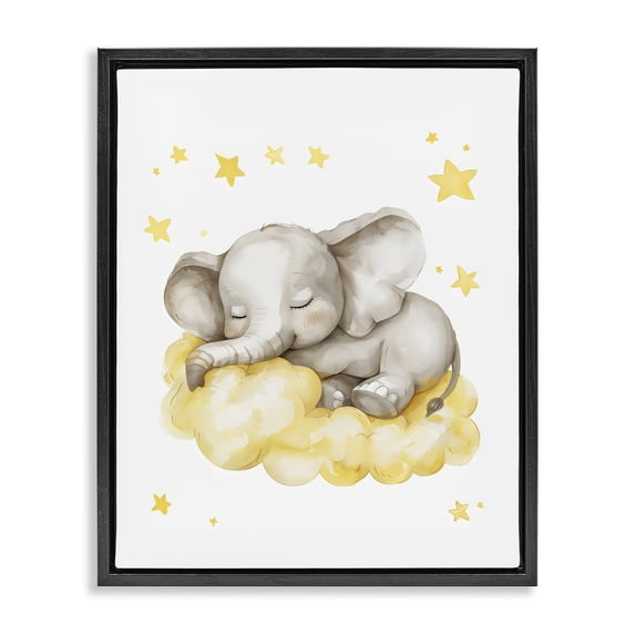 Stupell Industries Eclectic Sleeping Elephant on Yellow Cloud Black Floating Frame Canvas Art, 17 x 21, by LSR Design Studio
