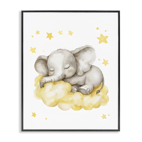 Stupell Industries Eclectic Sleeping Elephant on Yellow Cloud Black Framed Giclee Art, 11 x 14, by LSR Design Studio
