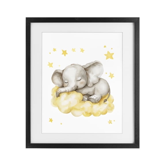 Stupell Industries Eclectic Sleeping Elephant on Yellow Cloud Black Framed Print Under Glass, 13 x 16, by LSR Design Studio