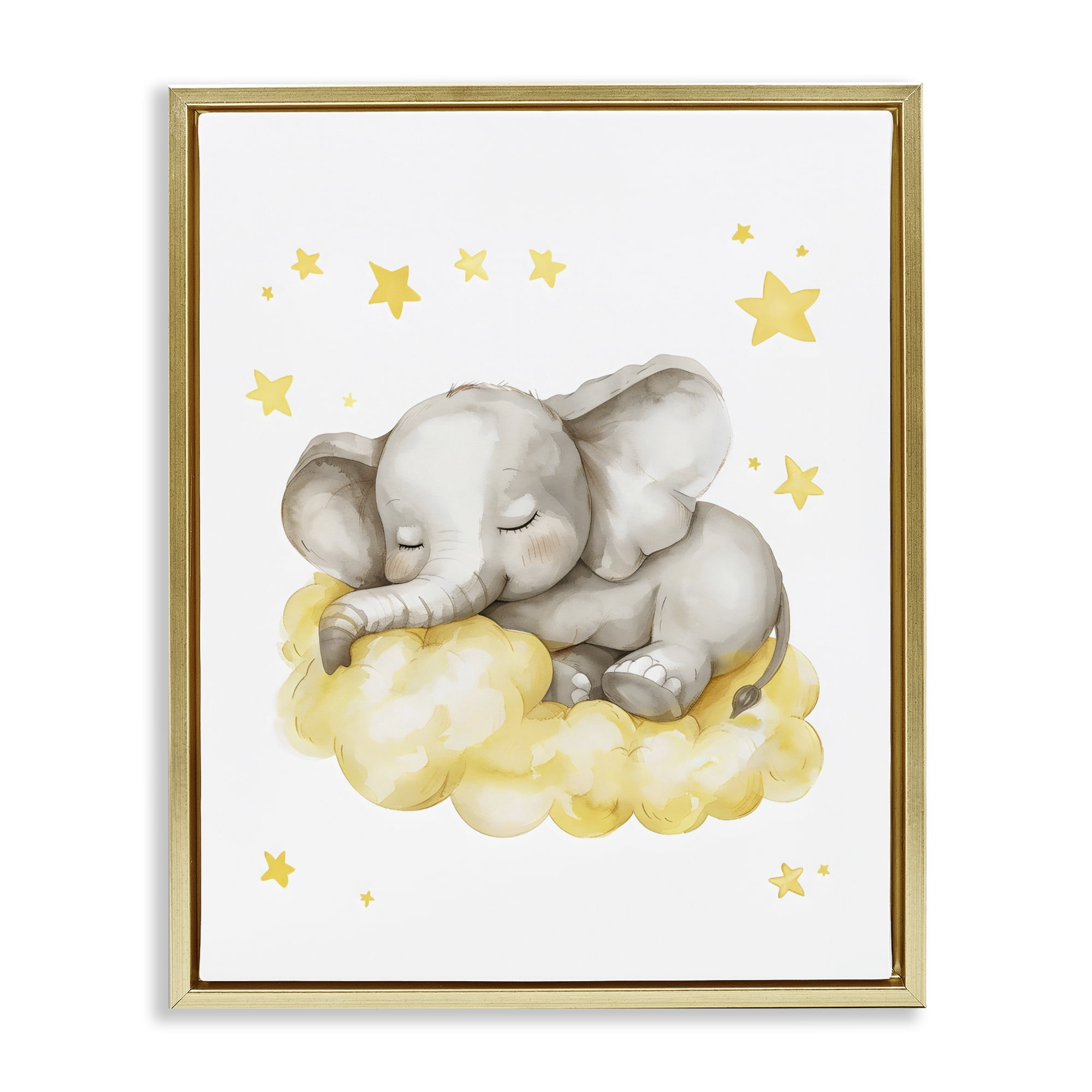 Stupell Industries Sleeping Elephant on Yellow Cloud Gold Framed Floater Canvas Wall Art, design by LSR Design Studio