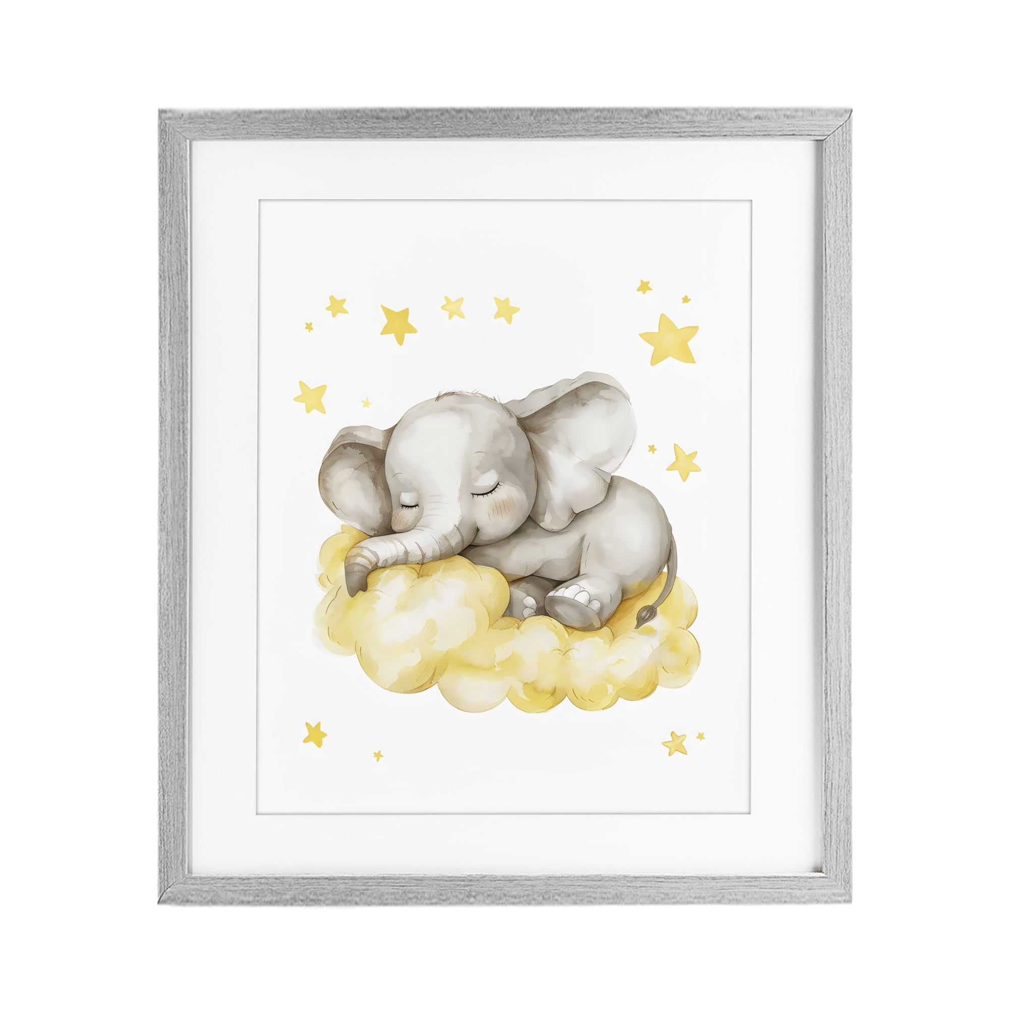 Stupell Industries Sleeping Elephant on Yellow Cloud Gray Framed Print Under Glass, design by LSR Design Studio