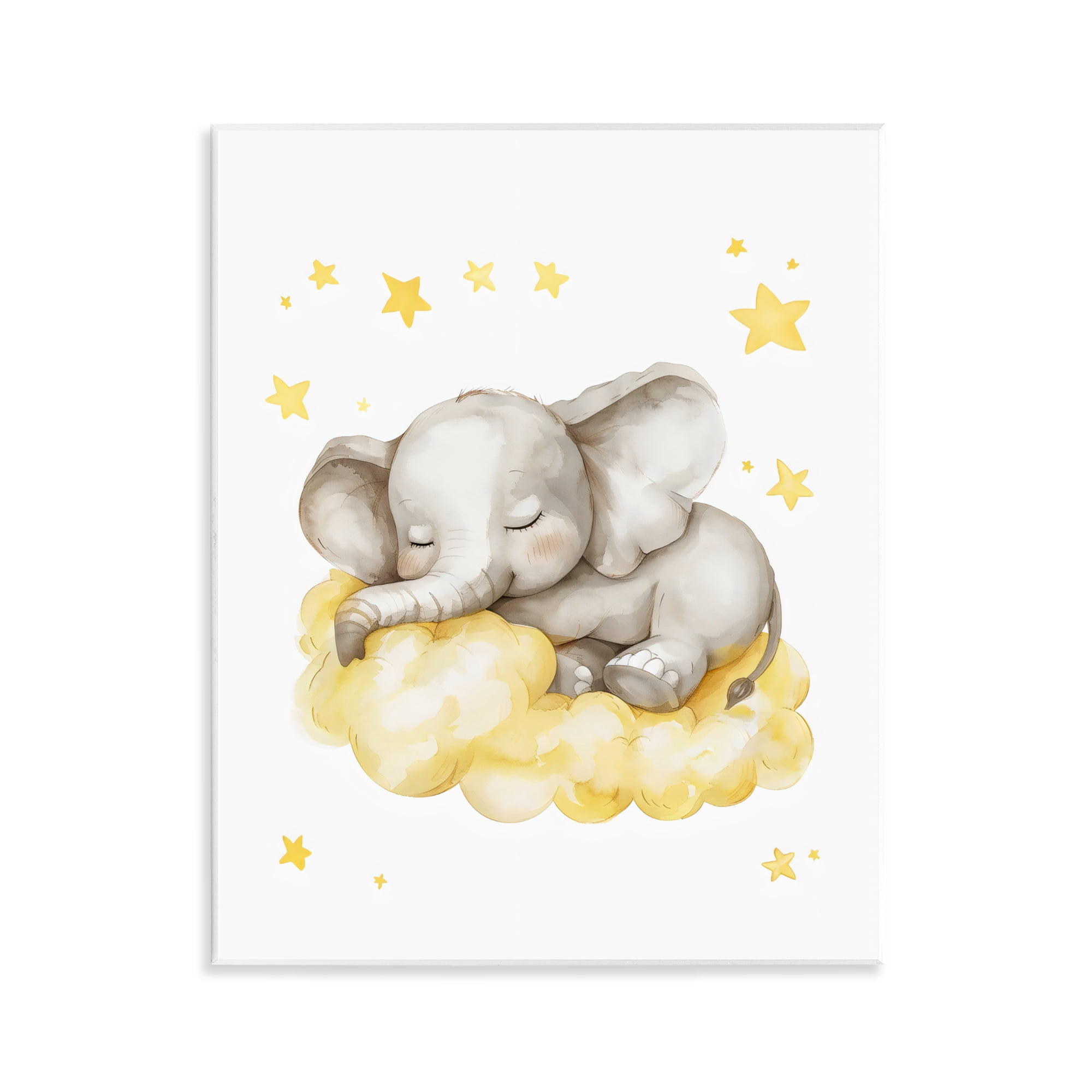Stupell Industries Sleeping Elephant on Yellow Cloud Wall Plaque Art, design by LSR Design Studio