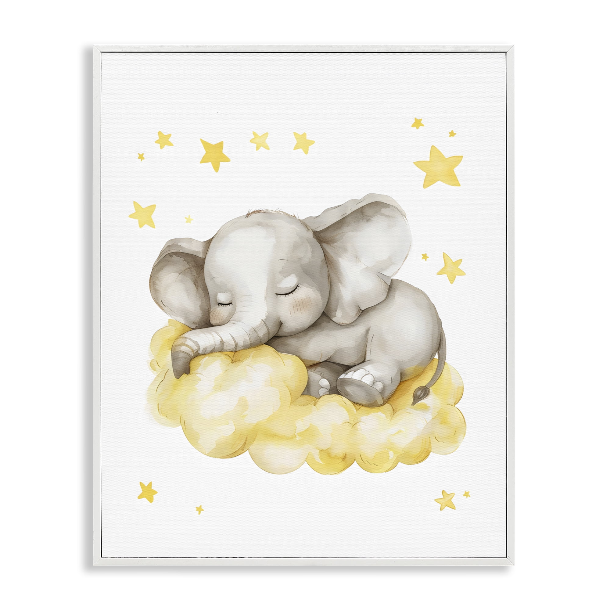 Stupell Industries Sleeping Elephant on Yellow Cloud White Framed Giclee Art, design by LSR Design Studio