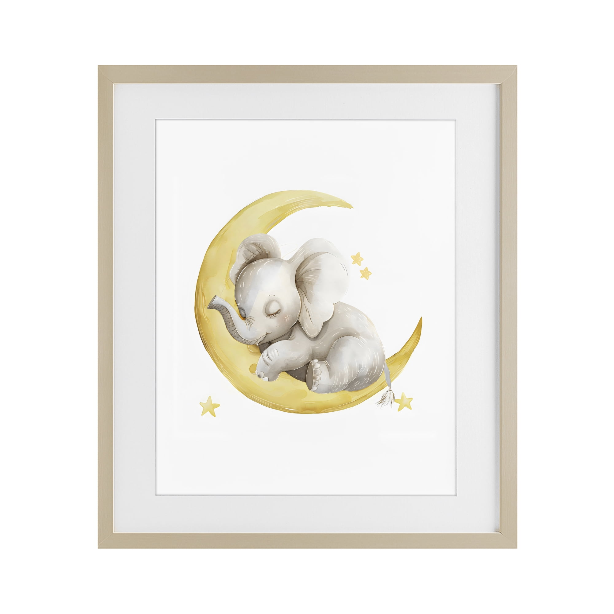 Stupell Industries Sleeping Elephant on Yellow Moon Birch Framed Print Under Glass, design by LSR Design Studio