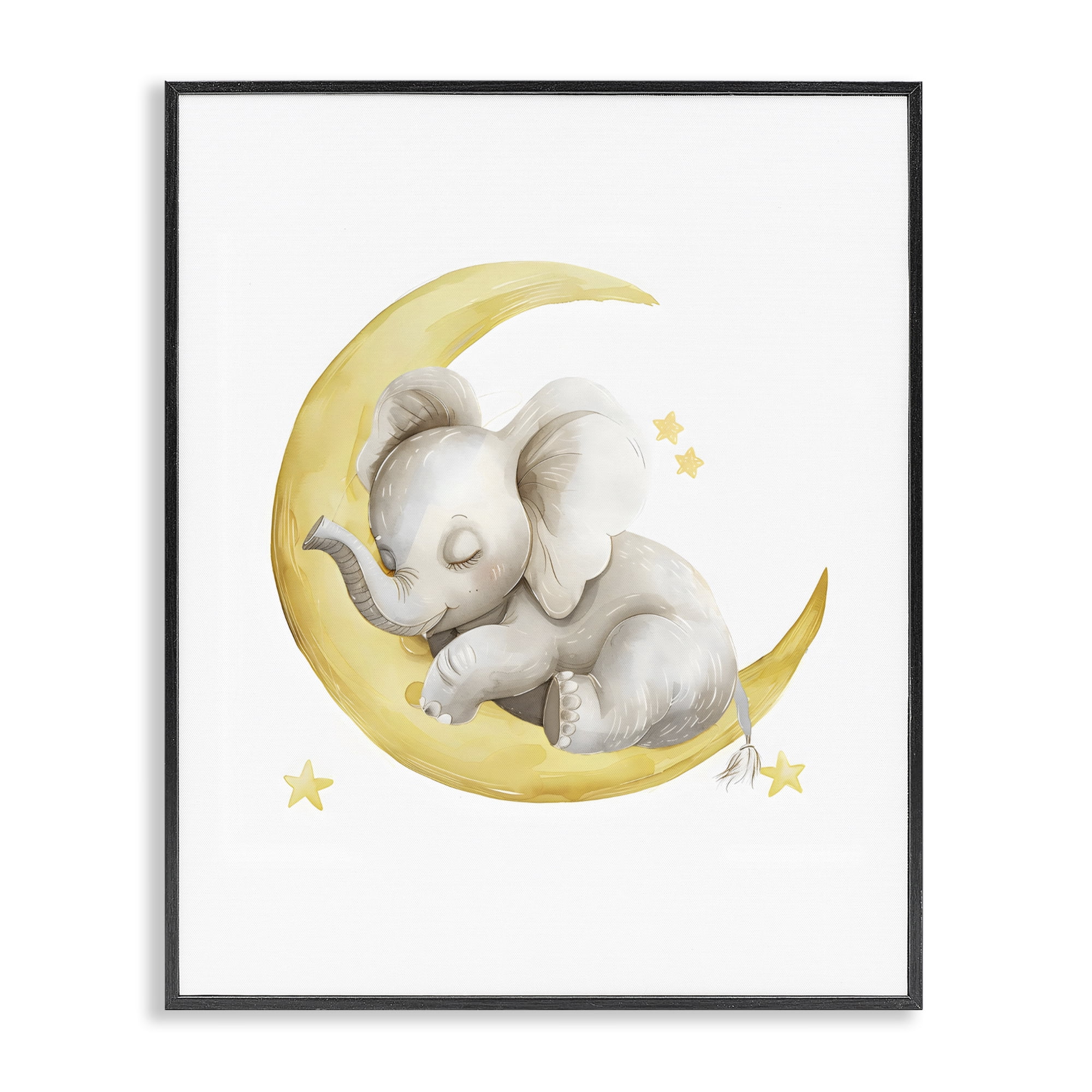 Stupell Industries Sleeping Elephant on Yellow Moon Black Framed Giclee Art, design by LSR Design Studio
