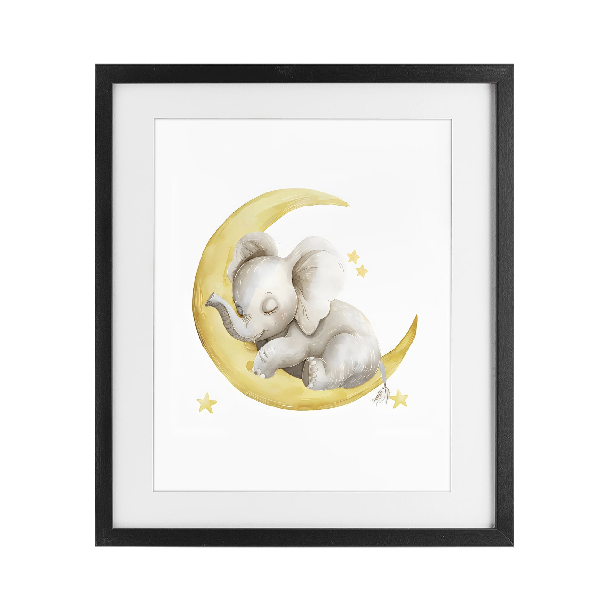 Stupell Industries Sleeping Elephant on Yellow Moon Black Framed Print Under Glass, design by LSR Design Studio