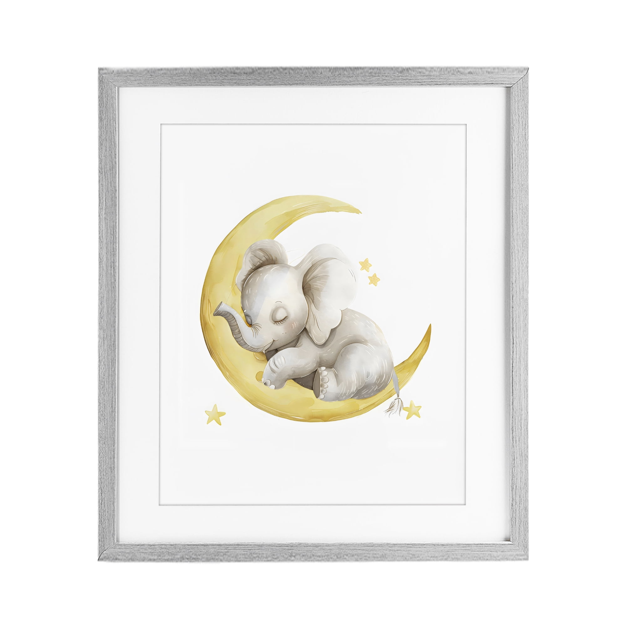 Stupell Industries Sleeping Elephant on Yellow Moon Gray Framed Print Under Glass, design by LSR Design Studio