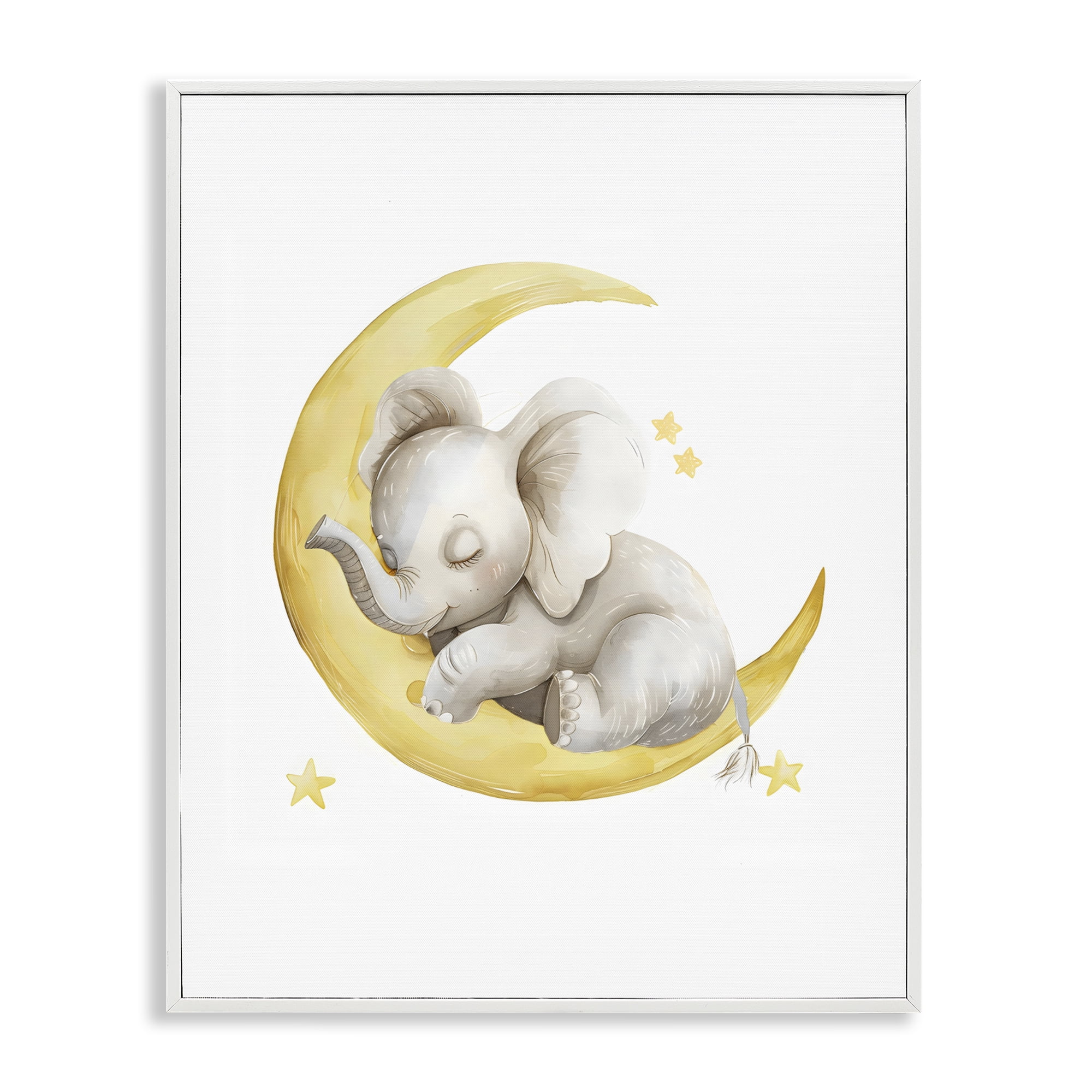 Stupell Industries Sleeping Elephant on Yellow Moon White Framed Giclee Art, design by LSR Design Studio