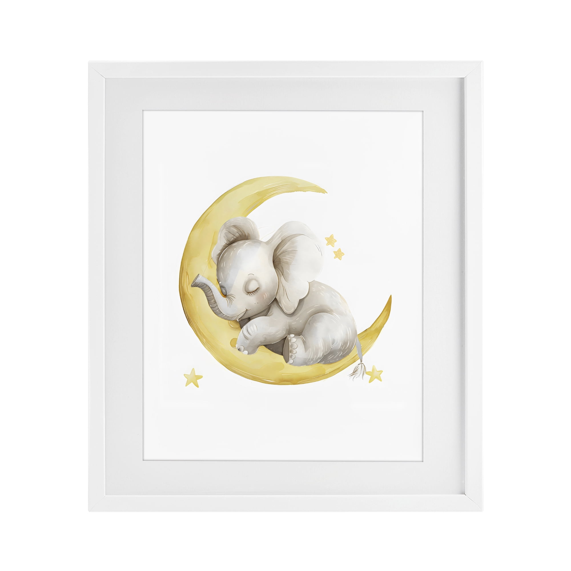 Stupell Industries Sleeping Elephant on Yellow Moon White Framed Print Under Glass, design by LSR Design Studio