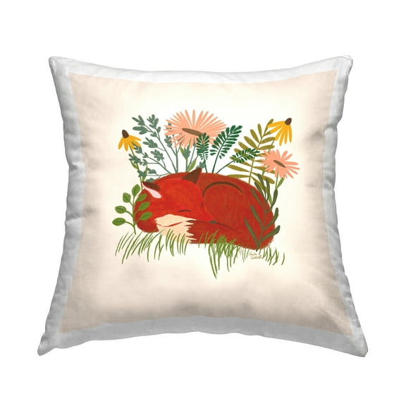 Stupell Industries Sleeping Fox Among Daisies 18" x 18" Animals Floral Print Polyester Throw Pillow, Zip Closure 1 Count