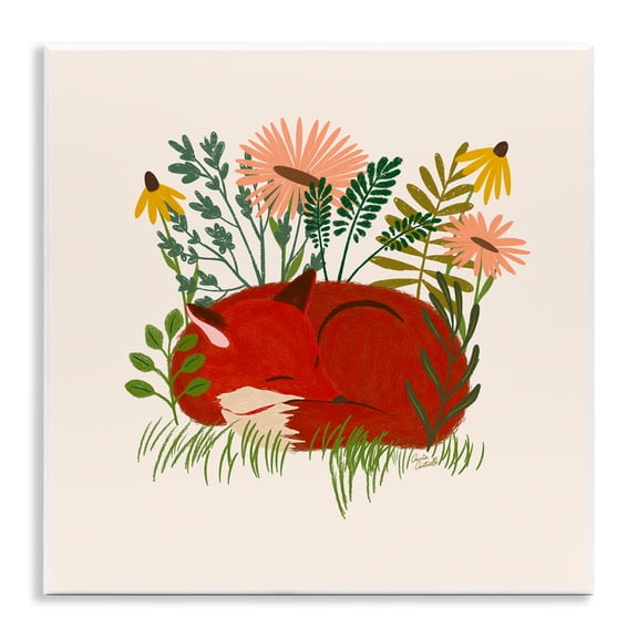 Stupell Industries Sleeping Fox Among Daisies Animals Painting Unframed Art Print Wall Art, 12 x 12
