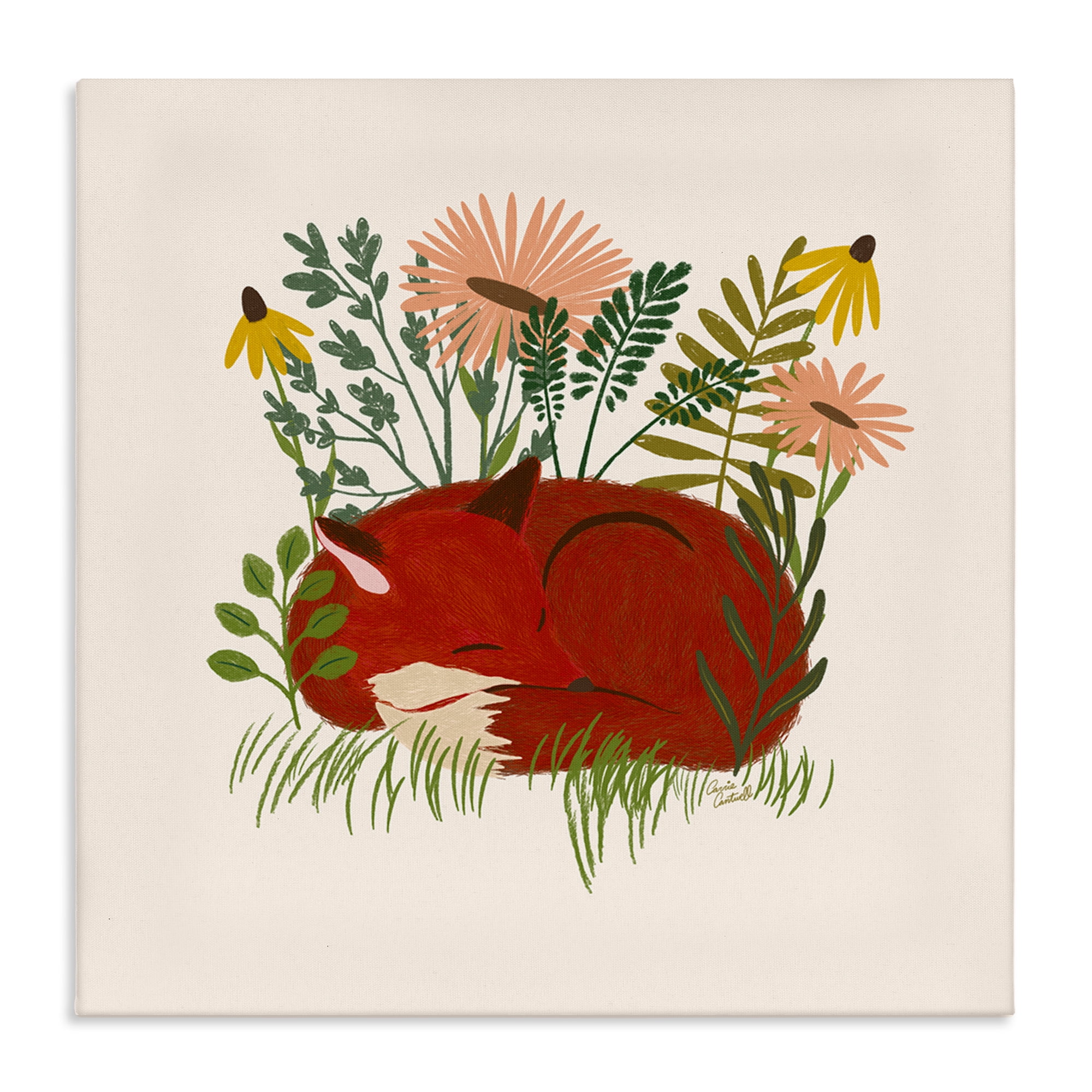 Stupell Industries Sleeping Fox Among Daisies Animals Painting Wrapped Canvas Art Print Wall Art, 24 x 24